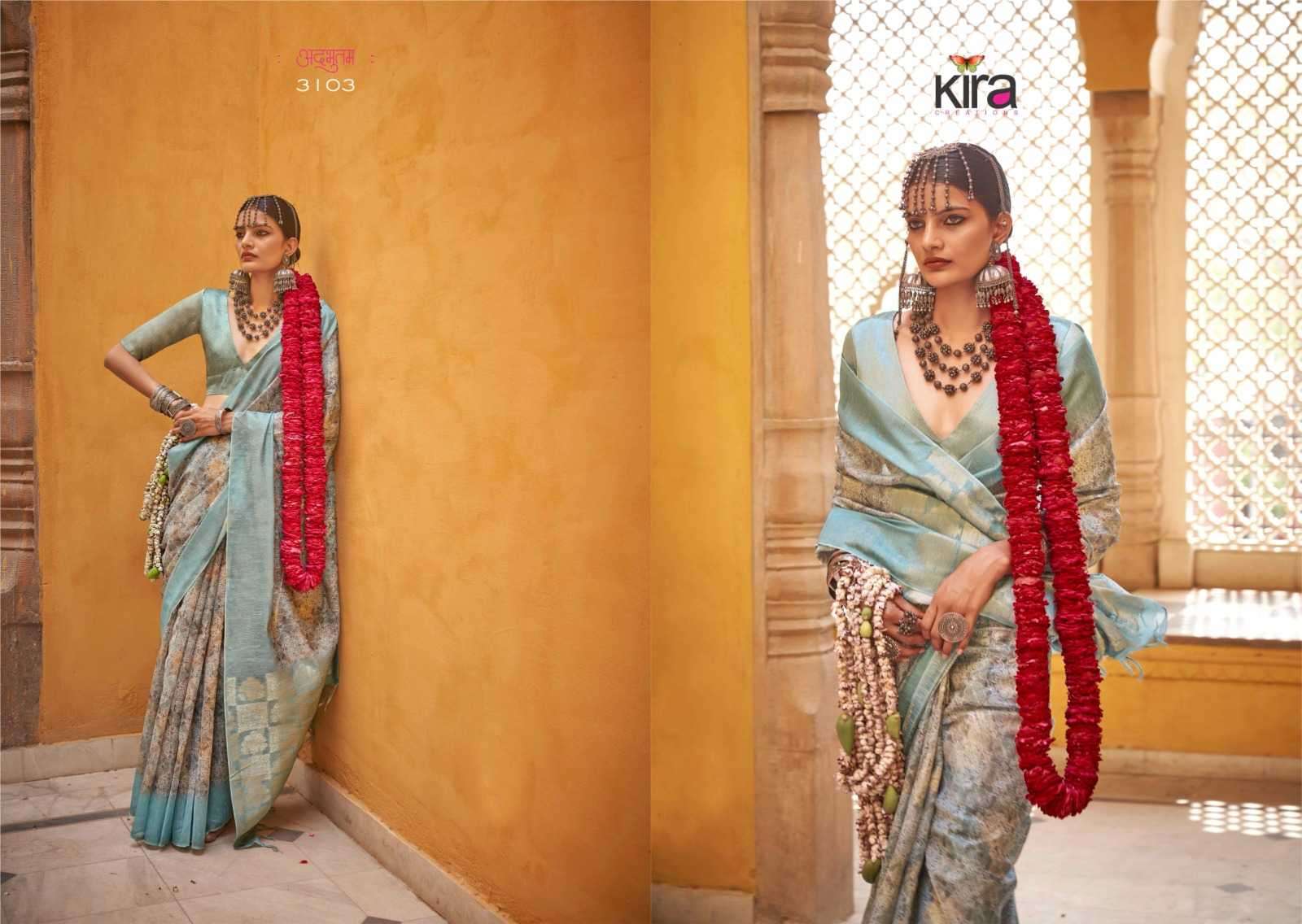 KIRA CREATION PRESENTS KAMALAM LINEN UNIQUE STYLE SAREE FOR WOMEN CATALOG WHOLESALER AND EXPORTER IN SURAT