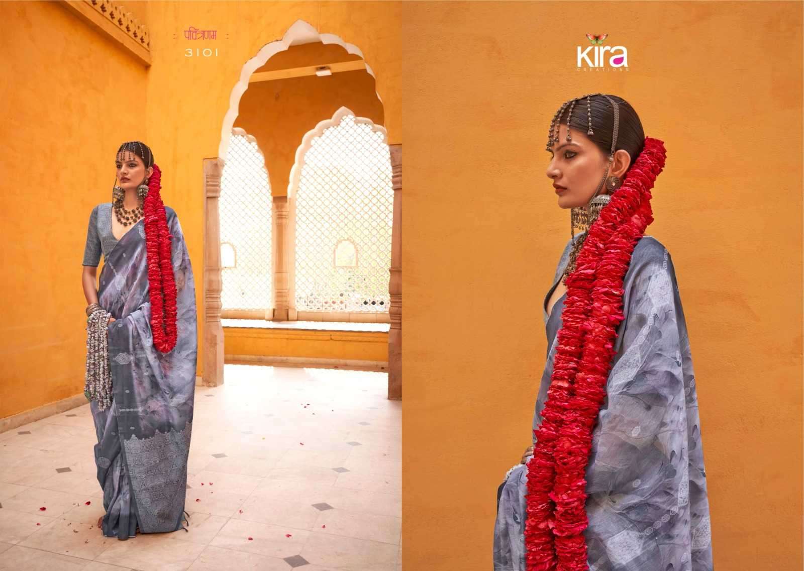 KIRA CREATION PRESENTS KAMALAM LINEN UNIQUE STYLE SAREE FOR WOMEN CATALOG WHOLESALER AND EXPORTER IN SURAT