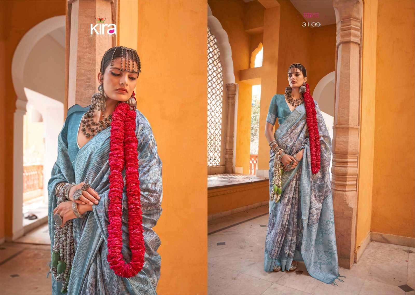 KIRA CREATION PRESENTS KAMALAM LINEN UNIQUE STYLE SAREE FOR WOMEN CATALOG WHOLESALER AND EXPORTER IN SURAT