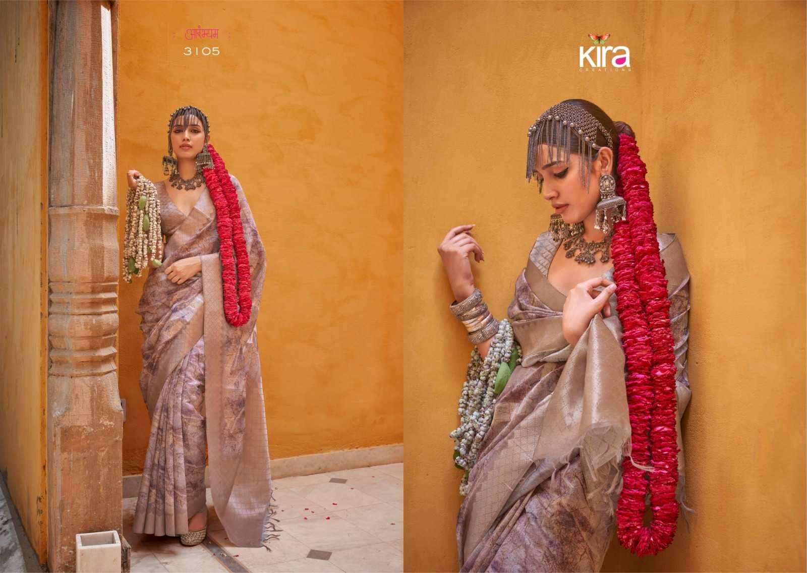 KIRA CREATION PRESENTS KAMALAM LINEN UNIQUE STYLE SAREE FOR WOMEN CATALOG WHOLESALER AND EXPORTER IN SURAT