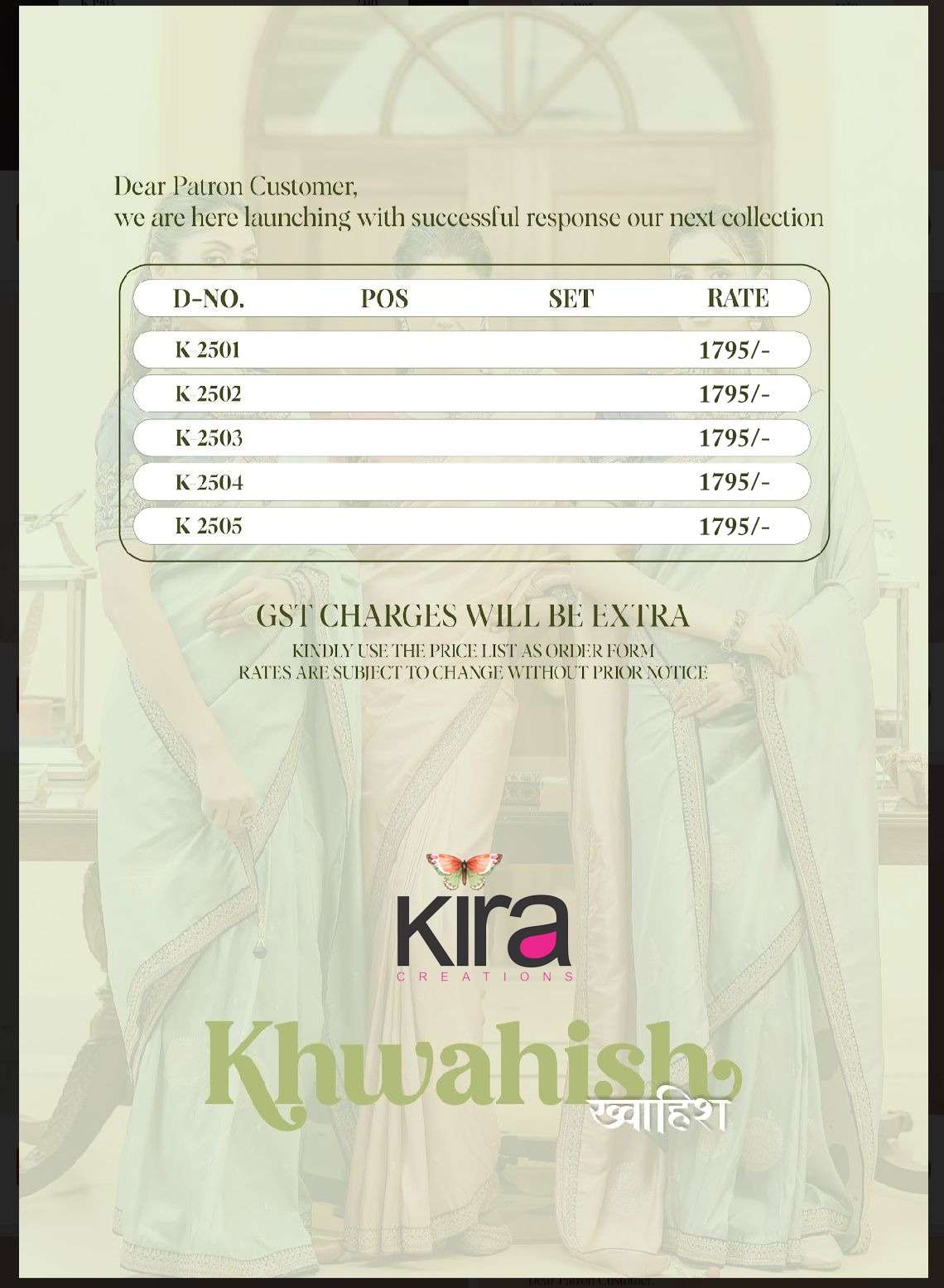 KIRA PRESENTS KHWAHISH 2501-2506 SILK DESIGNER PARTY WEAR SAREE FOR WOMEN CATALOG WHOLESALER AND EXDPRTER IN SURAT