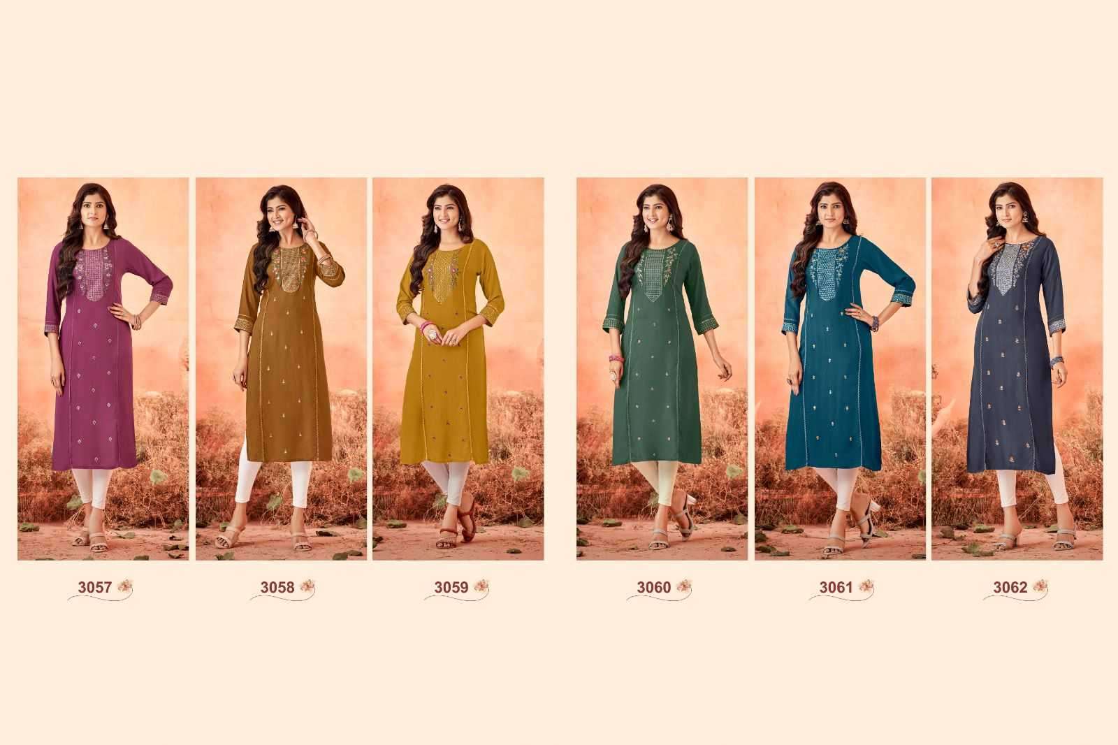 LADIES FLAVOUR SERENA VOL 10 RAYON EMBROIDERY WORK FULL STITCH LONG KURTI CATALOG WHOLESALER AND EXPORTER IN SURAT