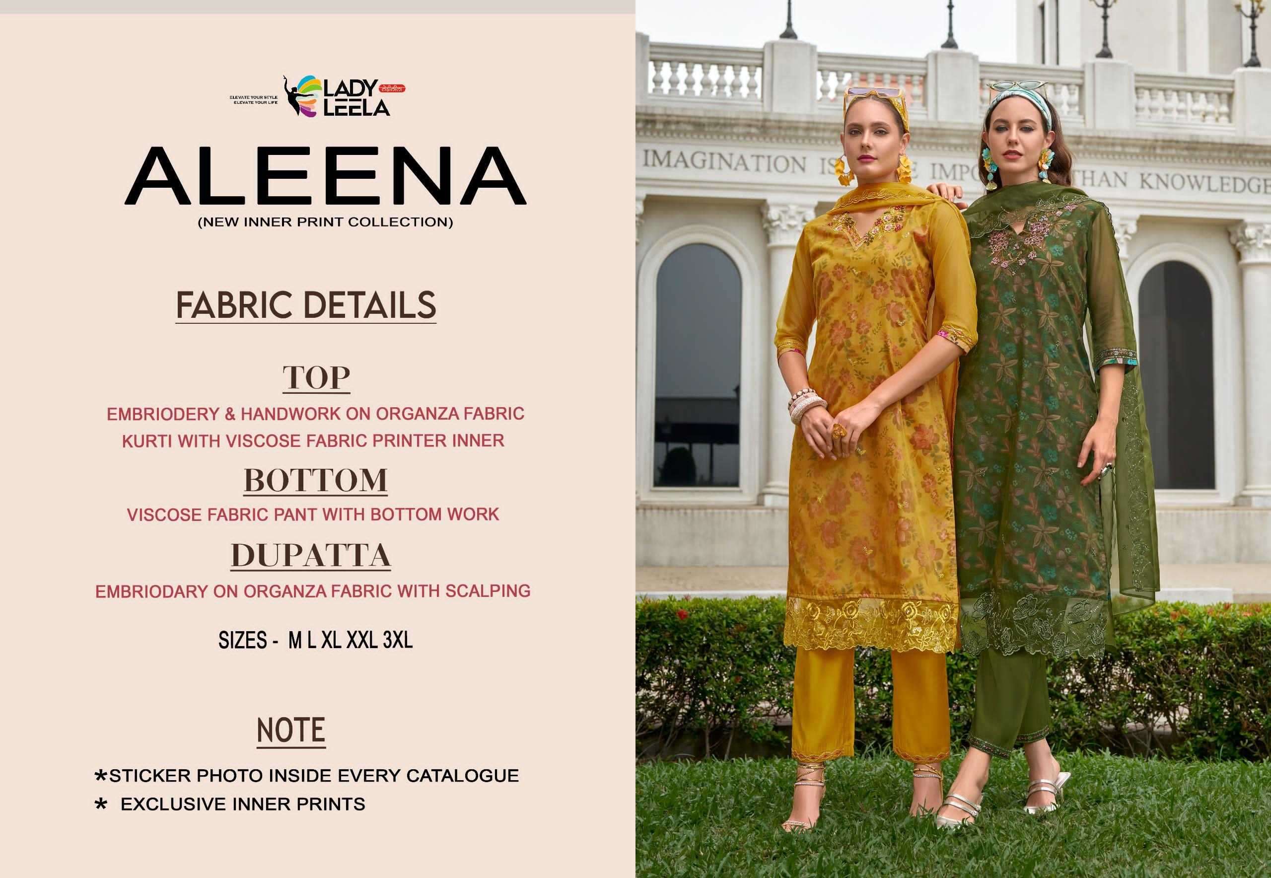 LADY LEELA PRESENTS ALEENA EMBRIODERY ORGANZA READYMADE 3PCS SALWAR SUITS CATALOG WHOLESALER  AND EXPORTER 