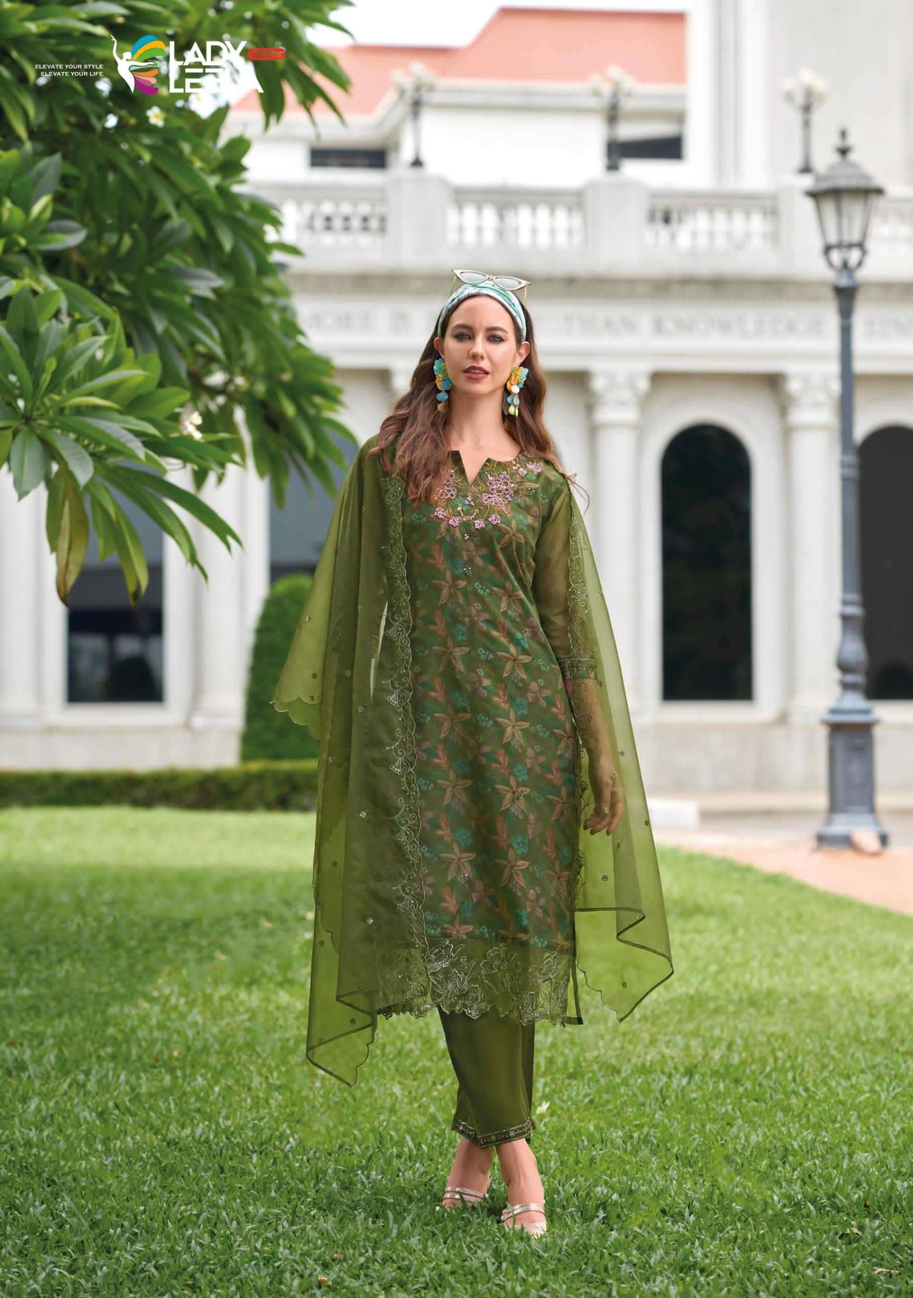 LADY LEELA PRESENTS ALEENA EMBRIODERY ORGANZA READYMADE 3PCS SALWAR SUITS CATALOG WHOLESALER  AND EXPORTER 