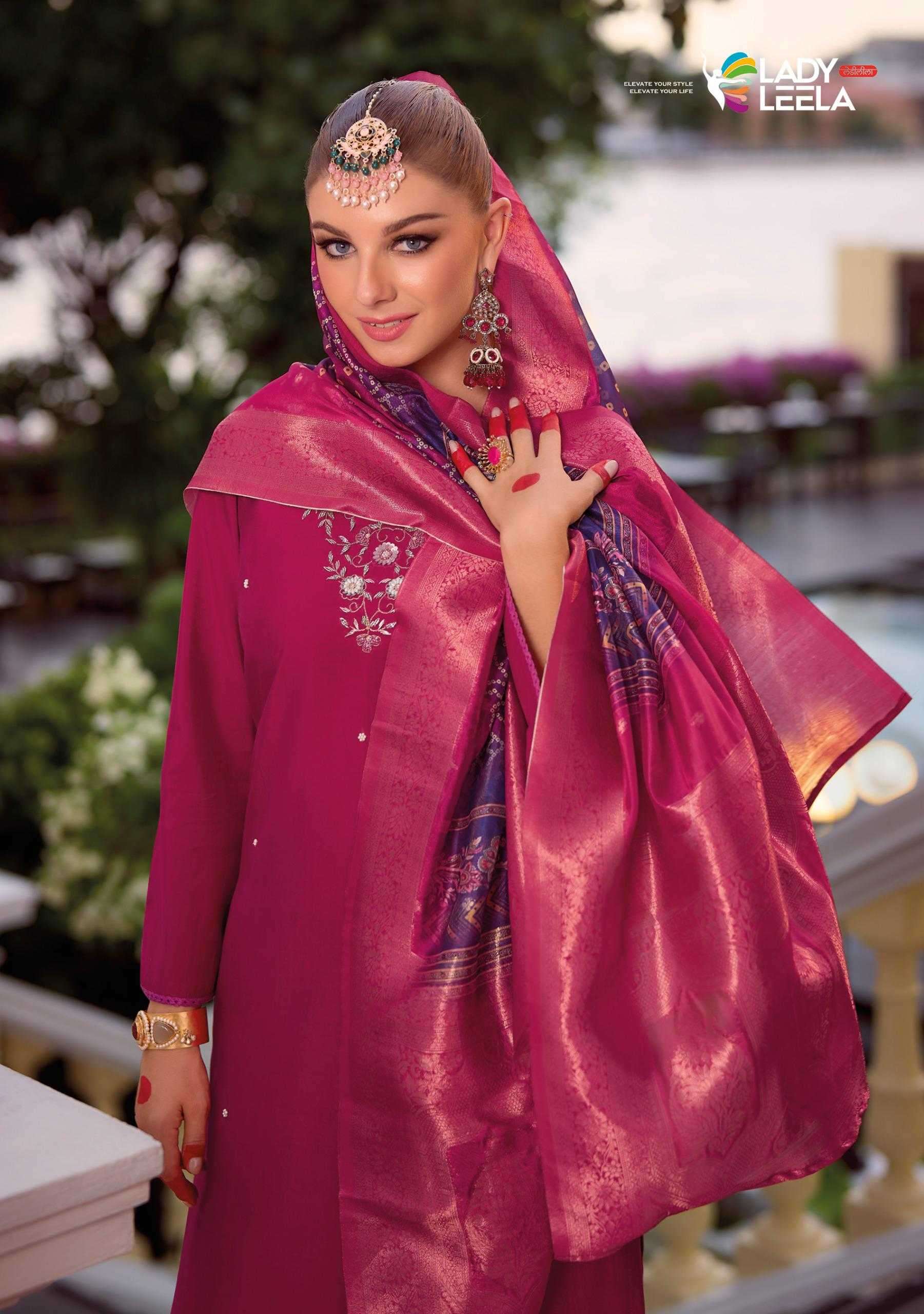 LADY LEELA PRESENTS SUHAGAN READYMADE VISCOSE OCCASION WEAR KARWA SPECIAL SUIT CATALOG WHOLESALER AND EXPORTER IN SURAT