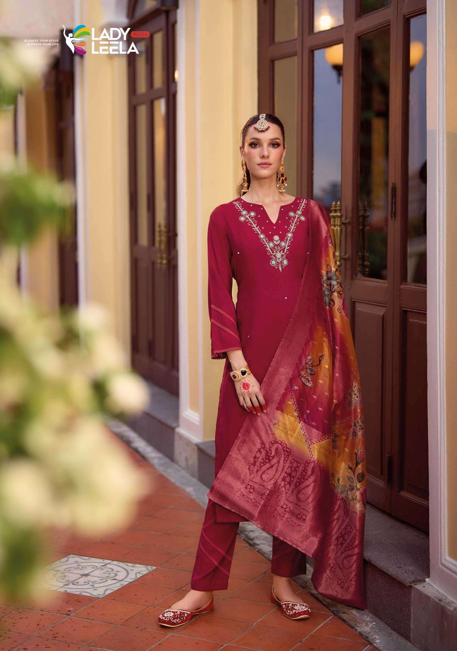 LADY LEELA PRESENTS SUHAGAN READYMADE VISCOSE OCCASION WEAR KARWA SPECIAL SUIT CATALOG WHOLESALER AND EXPORTER IN SURAT