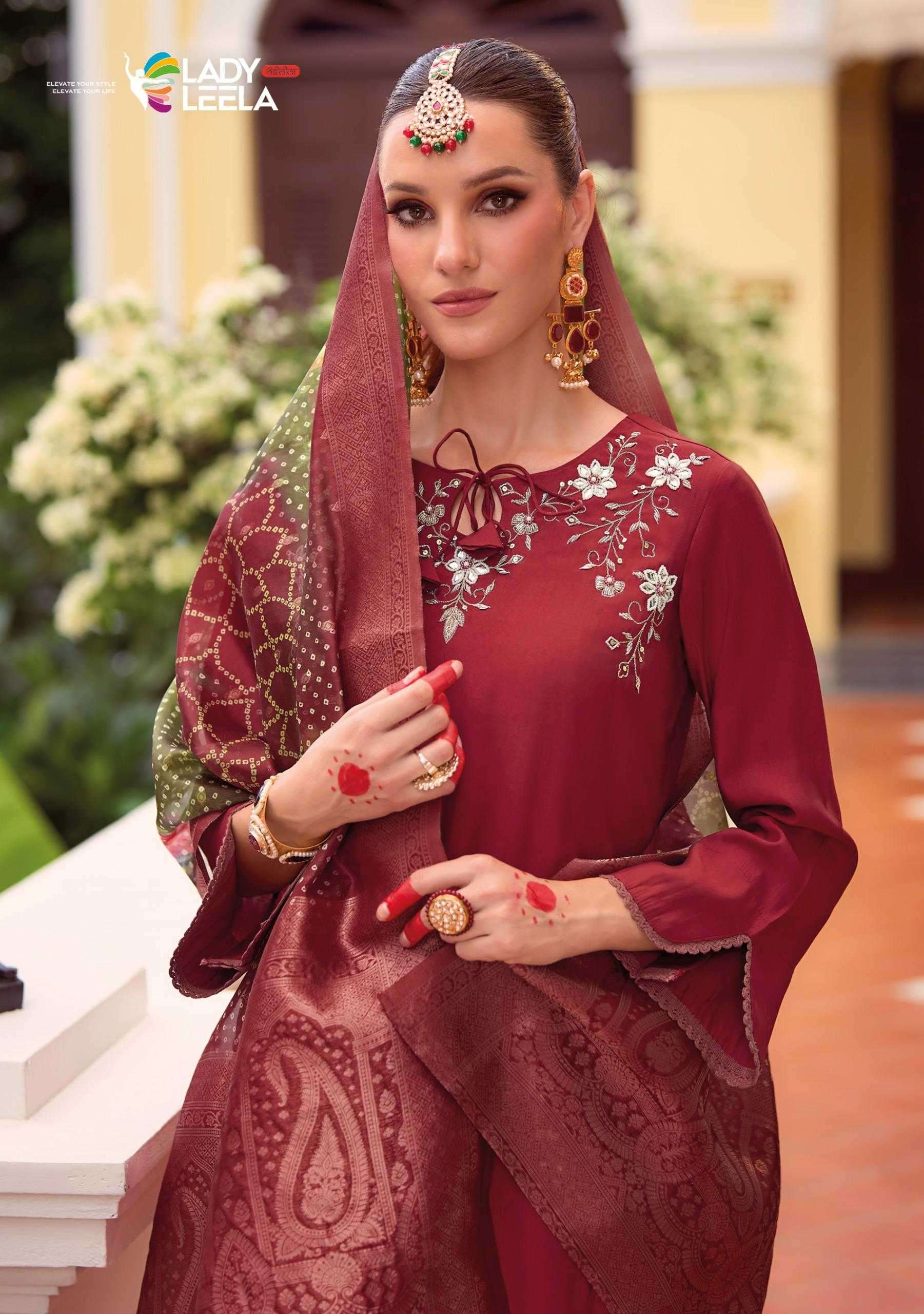 LADY LEELA PRESENTS SUHAGAN READYMADE VISCOSE OCCASION WEAR KARWA SPECIAL SUIT CATALOG WHOLESALER AND EXPORTER IN SURAT