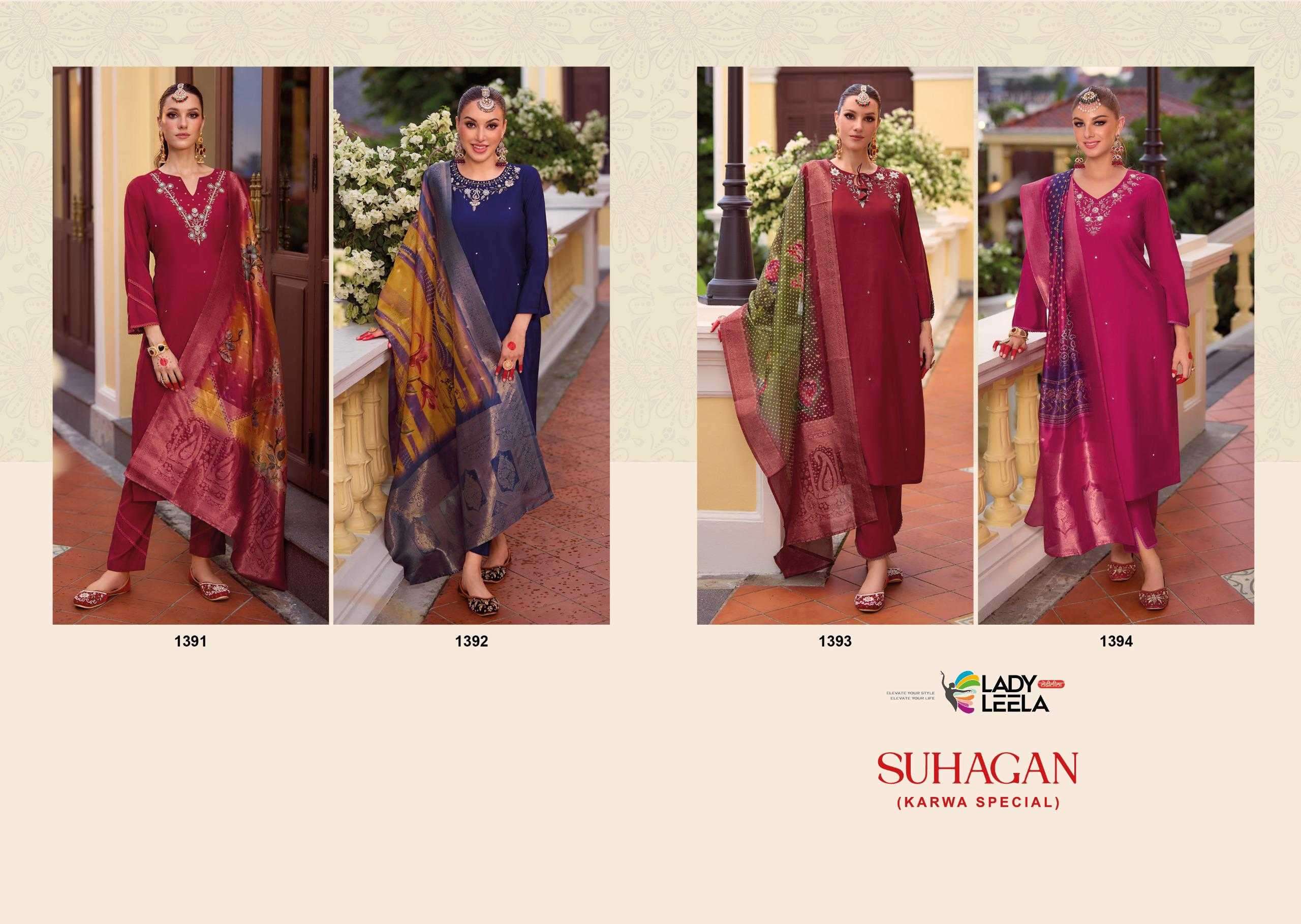 LADY LEELA PRESENTS SUHAGAN READYMADE VISCOSE OCCASION WEAR KARWA SPECIAL SUIT CATALOG WHOLESALER AND EXPORTER IN SURAT
