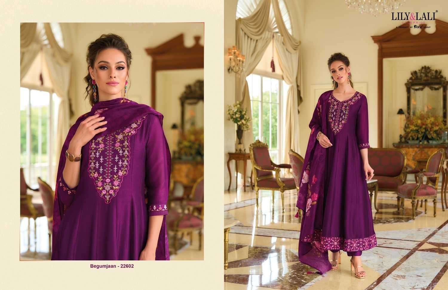LILY & LALI PRESENTS BEGUM JAAN ANARKALI STYLE VICHITRA SILK FULL STITCH PARTY WEAR SUIT CATALOG WHOLESALER AND EXPORTER 