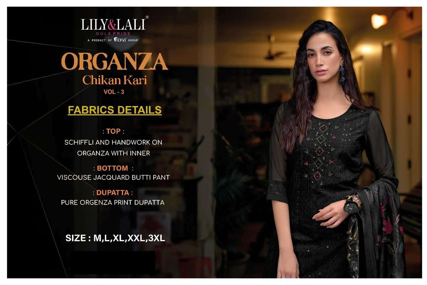 LILY & LALI PRESENTS CHIKANKARI VOL-3 ORGANZA HANDWORK READYMADE SUITS CATALOG WHOLESALER AND EXPORTER IN SURAT