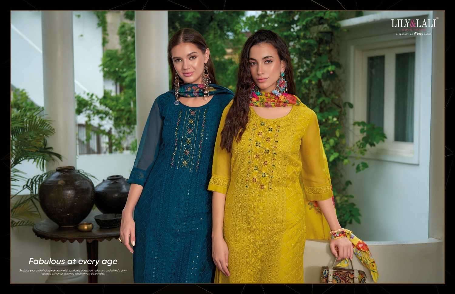 LILY & LALI PRESENTS CHIKANKARI VOL-3 ORGANZA HANDWORK READYMADE SUITS CATALOG WHOLESALER AND EXPORTER IN SURAT