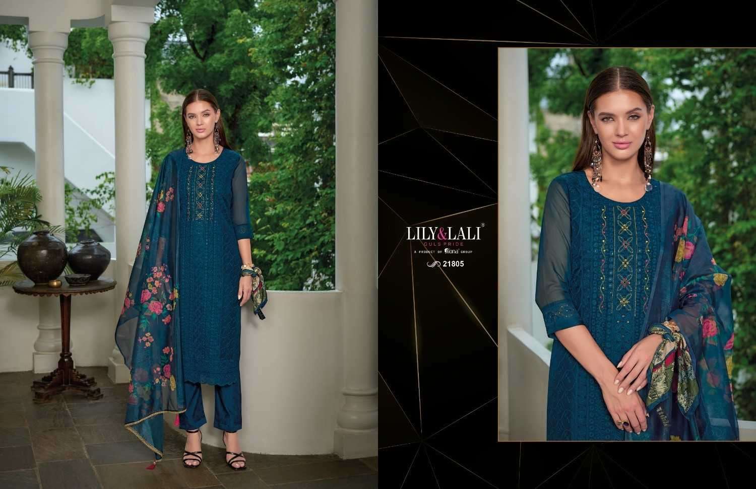 LILY & LALI PRESENTS CHIKANKARI VOL-3 ORGANZA HANDWORK READYMADE SUITS CATALOG WHOLESALER AND EXPORTER IN SURAT