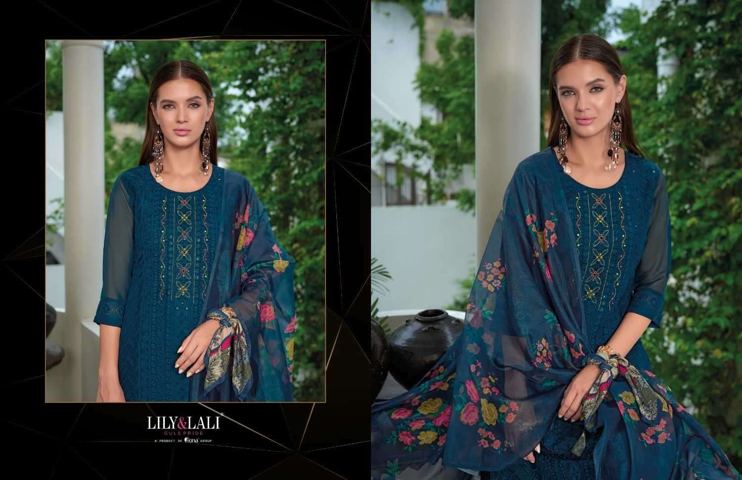 LILY & LALI PRESENTS CHIKANKARI VOL-3 ORGANZA HANDWORK READYMADE SUITS CATALOG WHOLESALER AND EXPORTER IN SURAT