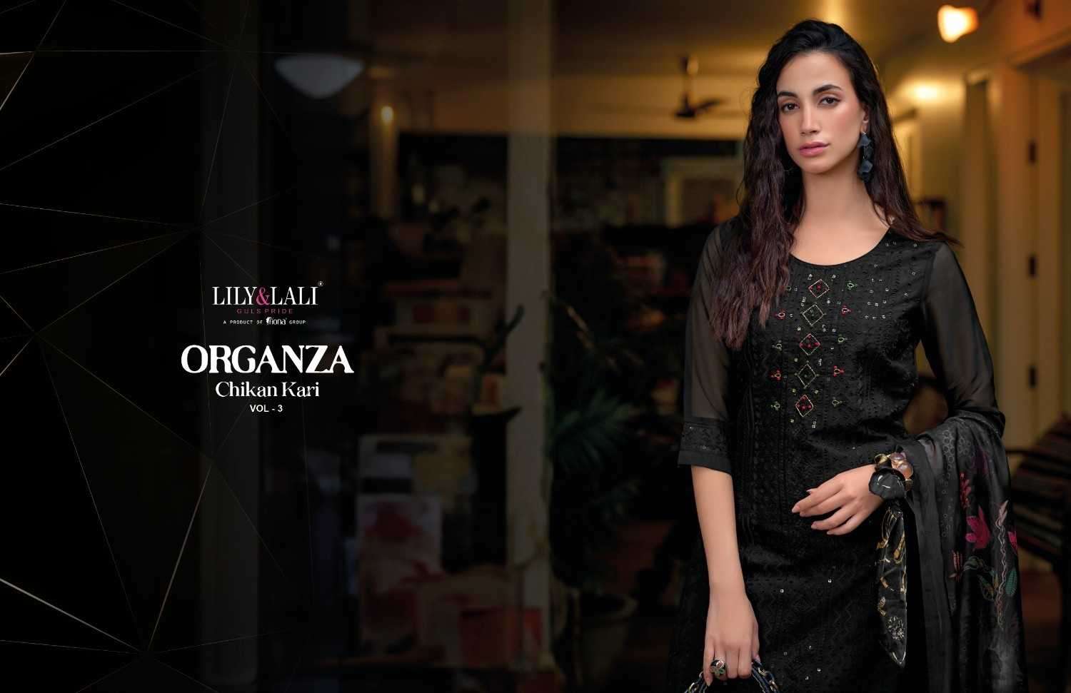 LILY & LALI PRESENTS CHIKANKARI VOL-3 ORGANZA HANDWORK READYMADE SUITS CATALOG WHOLESALER AND EXPORTER IN SURAT