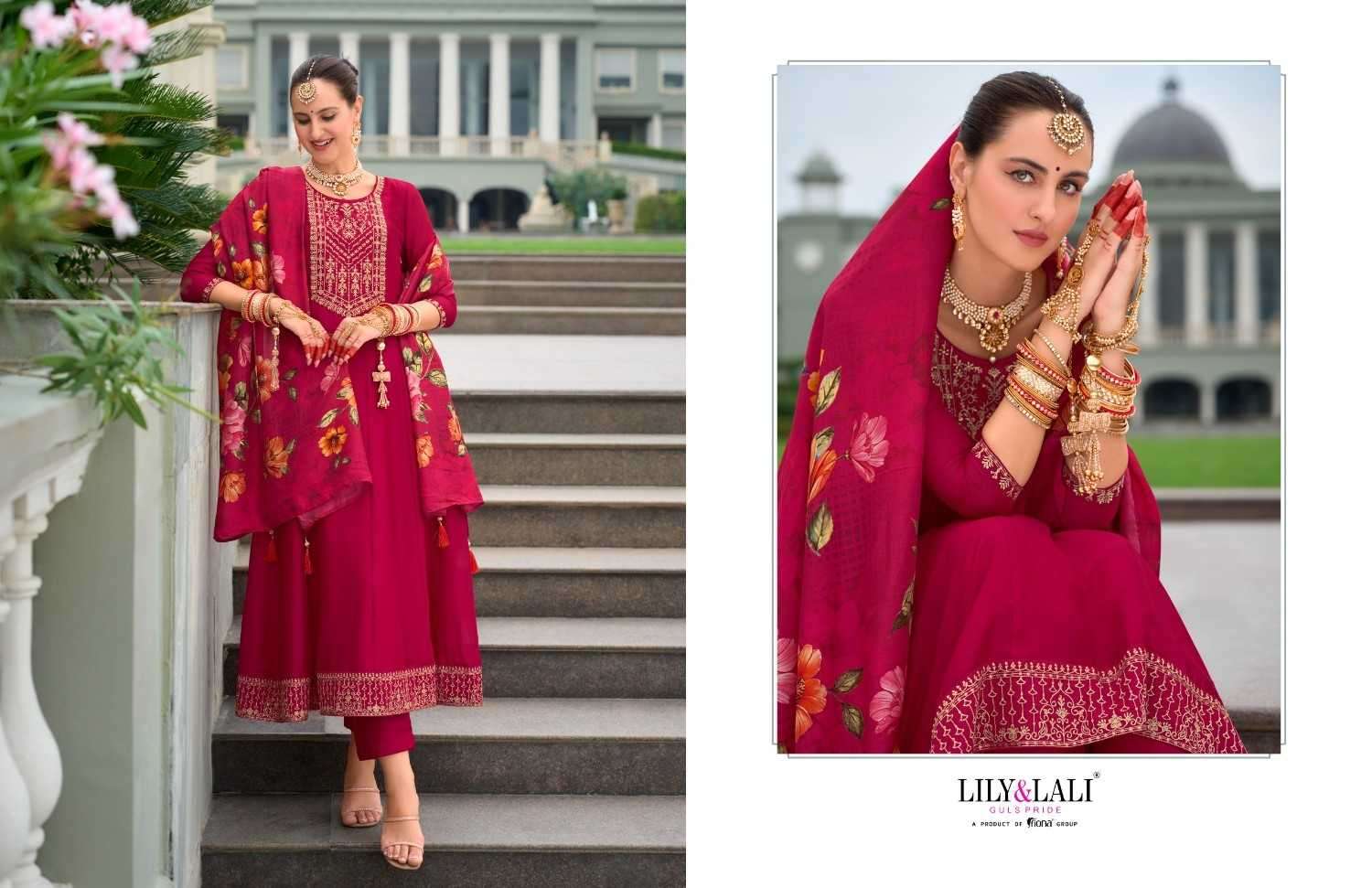 LILY & LALI PRESENTS KARWA ANARKALI VICHITRA SILK READYMADE HANDWORK FESTIVE 3PCS KURTIS CATALOG WHOLESALER AND EXPORTER IN SURAT