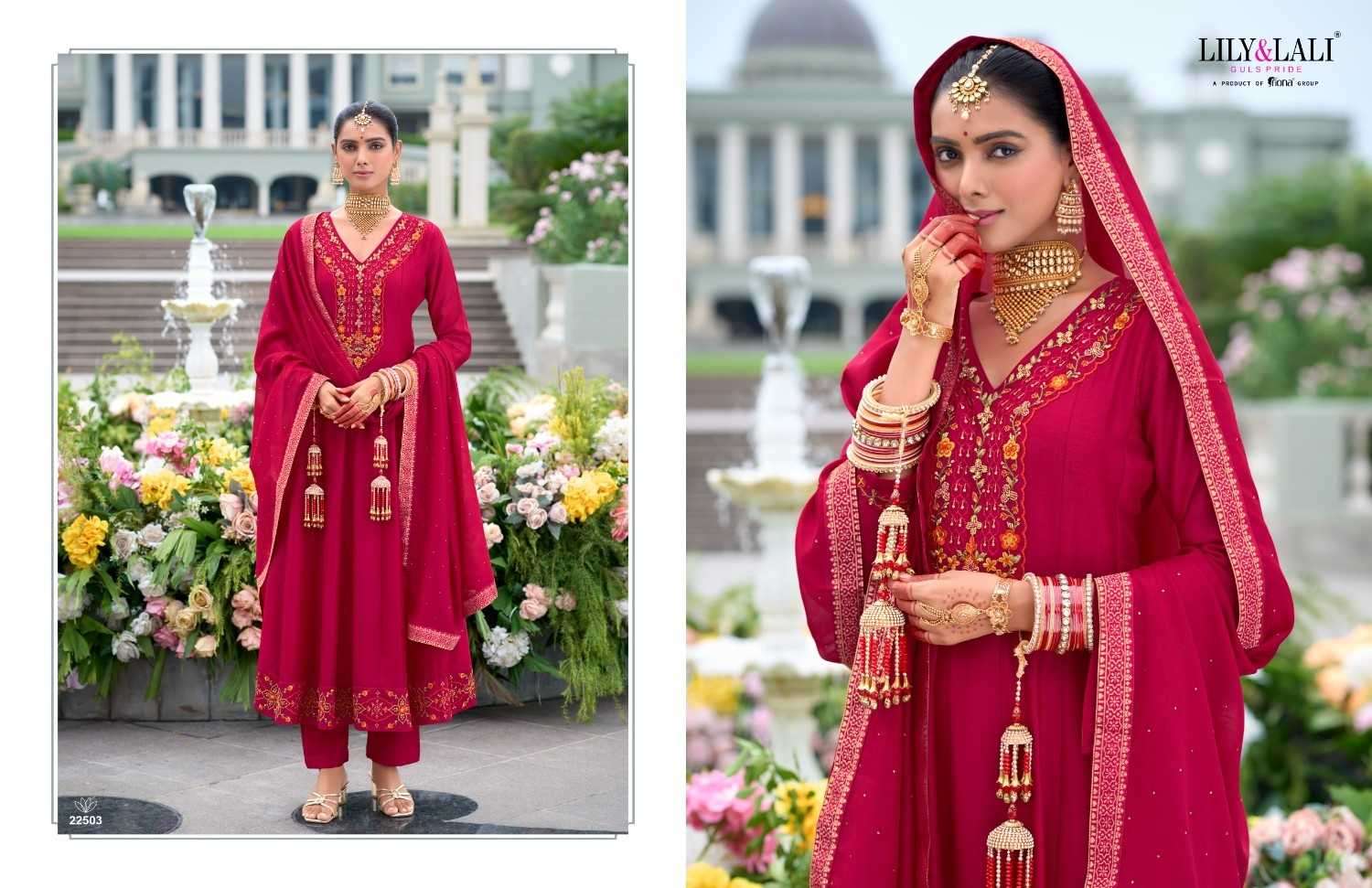 LILY & LALI PRESENTS KARWA ANARKALI VICHITRA SILK READYMADE HANDWORK FESTIVE 3PCS KURTIS CATALOG WHOLESALER AND EXPORTER IN SURAT