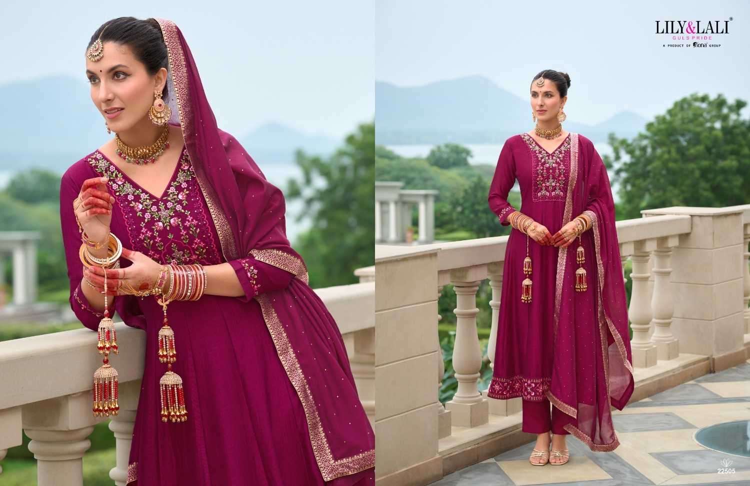 LILY & LALI PRESENTS KARWA ANARKALI VICHITRA SILK READYMADE HANDWORK FESTIVE 3PCS KURTIS CATALOG WHOLESALER AND EXPORTER IN SURAT