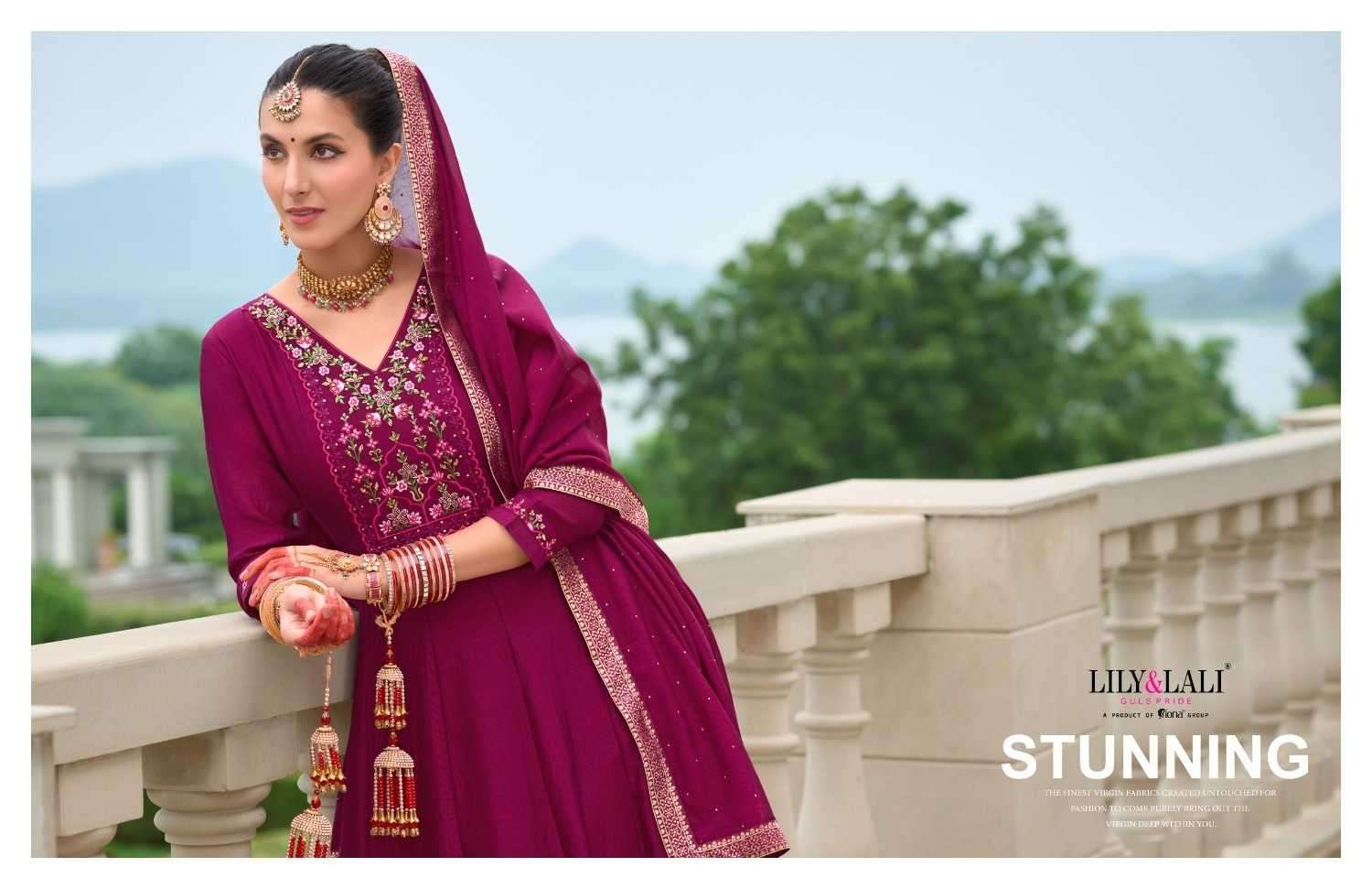 LILY & LALI PRESENTS KARWA ANARKALI VICHITRA SILK READYMADE HANDWORK FESTIVE 3PCS KURTIS CATALOG WHOLESALER AND EXPORTER IN SURAT