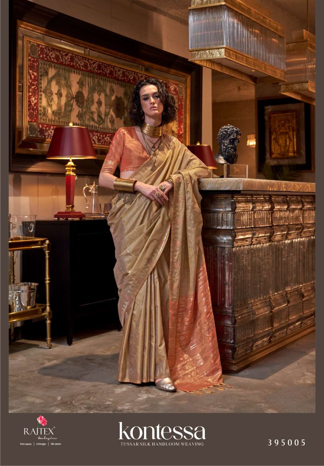 Rajtex Presents Kontessa silk Wholesale Tussar Silk Handloom Weaving Party Wear Sarees Catalog Wholesaler And Exporter 