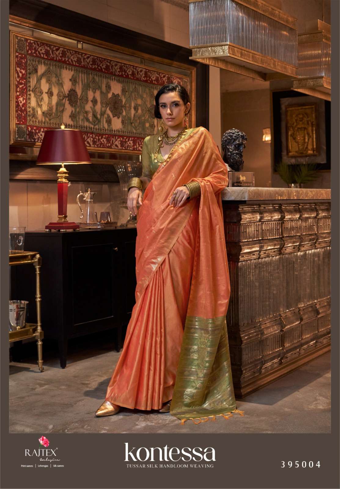 Rajtex Presents Kontessa silk Wholesale Tussar Silk Handloom Weaving Party Wear Sarees Catalog Wholesaler And Exporter 