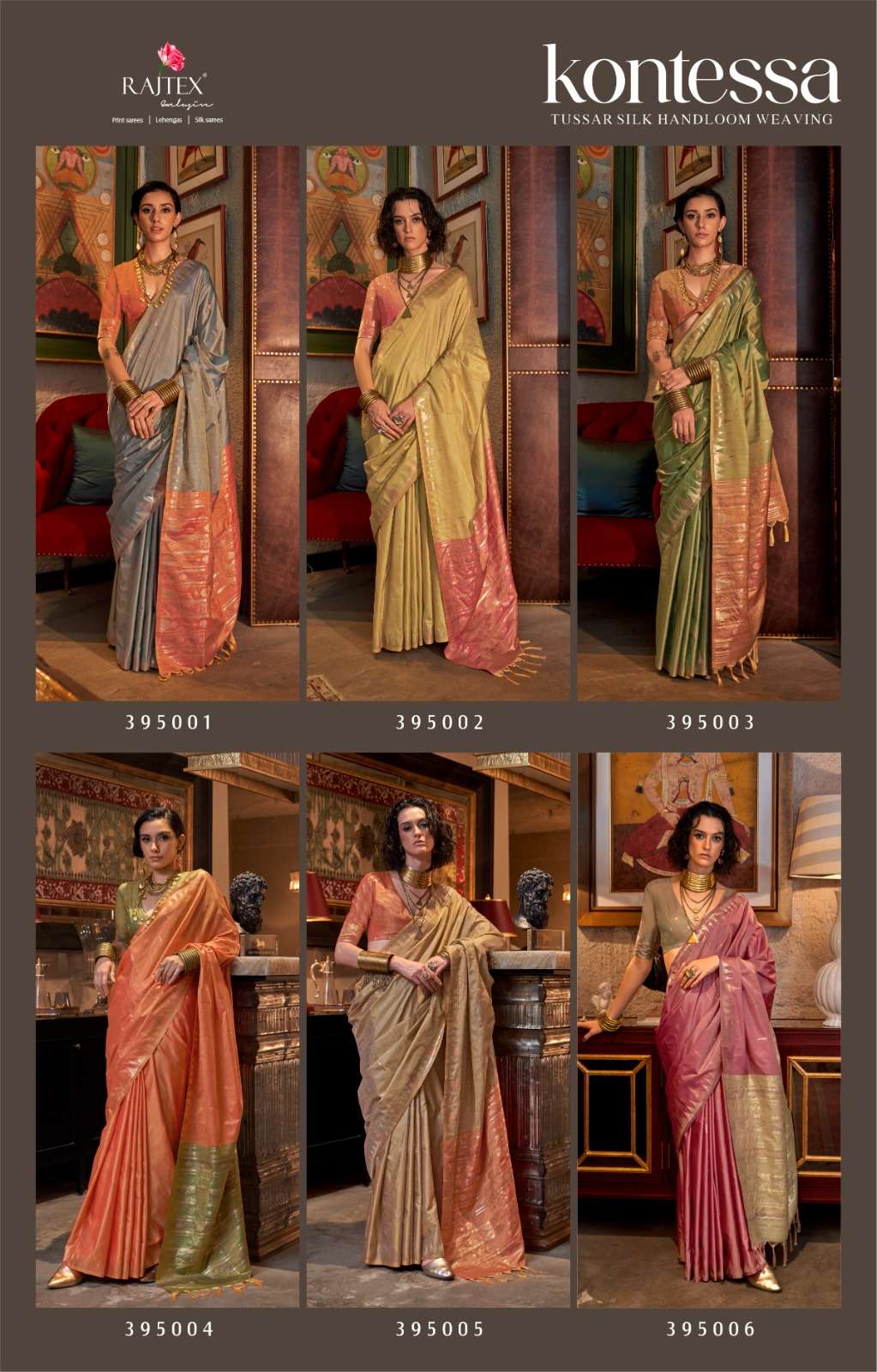 Rajtex Presents Kontessa silk Wholesale Tussar Silk Handloom Weaving Party Wear Sarees Catalog Wholesaler And Exporter 