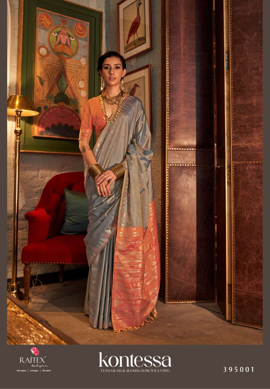 Rajtex Presents Kontessa silk Wholesale Tussar Silk Handloom Weaving Party Wear Sarees Catalog Wholesaler And Exporter 