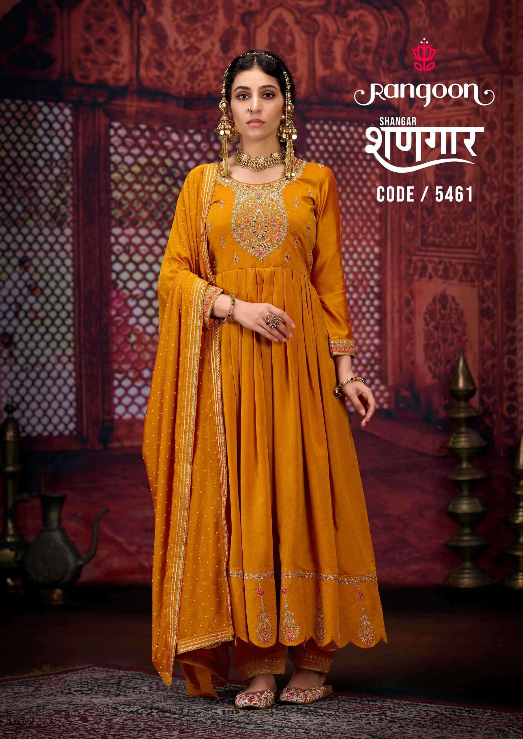 RANGOON PRESENTS  SHANGAR ANARKALI STYLE SILK FULL STITCH DESIGNER KURTI PANT WITH DUPATTA CATALOG WHOLESALER AND EXPORTER 