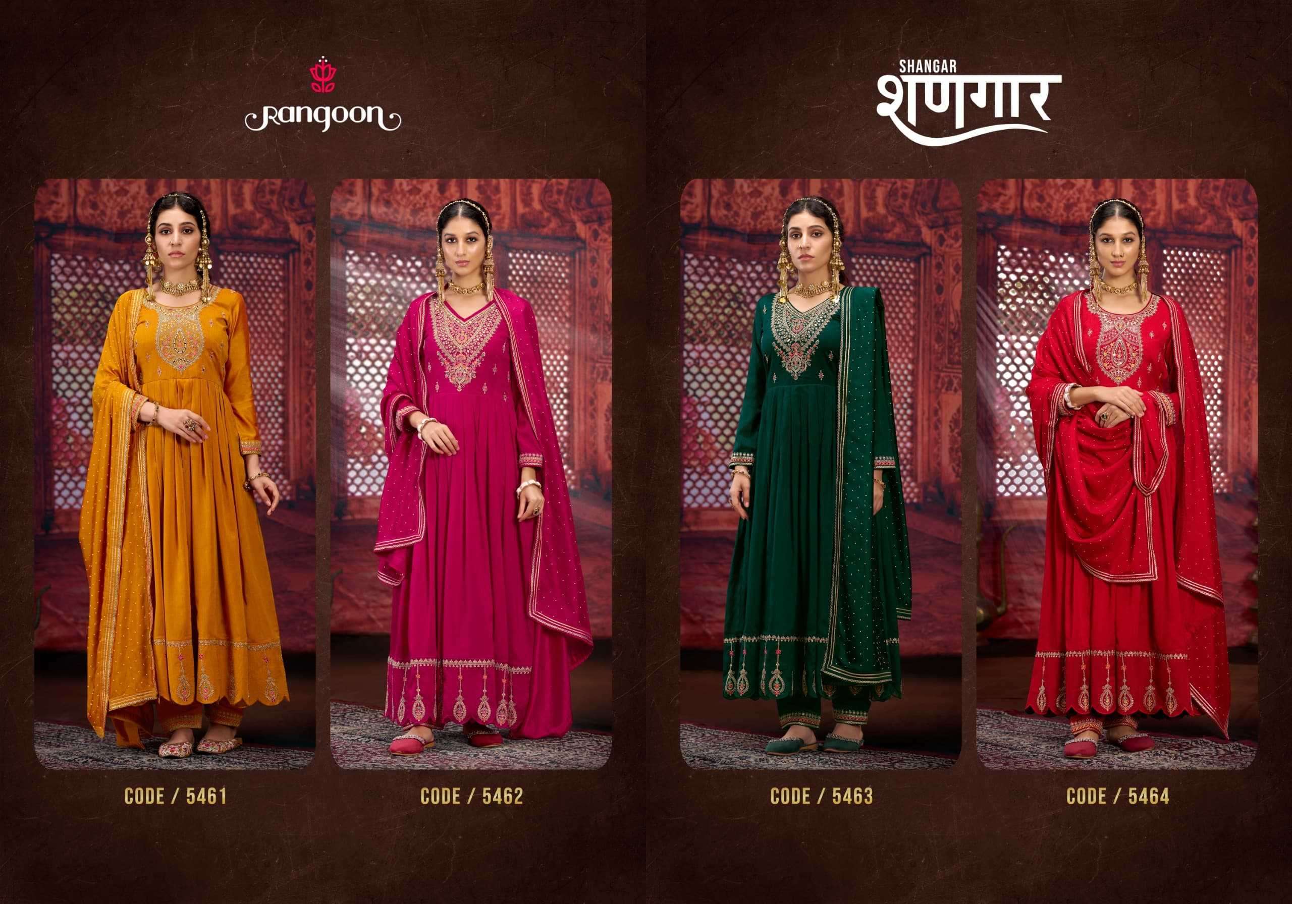 RANGOON PRESENTS  SHANGAR ANARKALI STYLE SILK FULL STITCH DESIGNER KURTI PANT WITH DUPATTA CATALOG WHOLESALER AND EXPORTER 