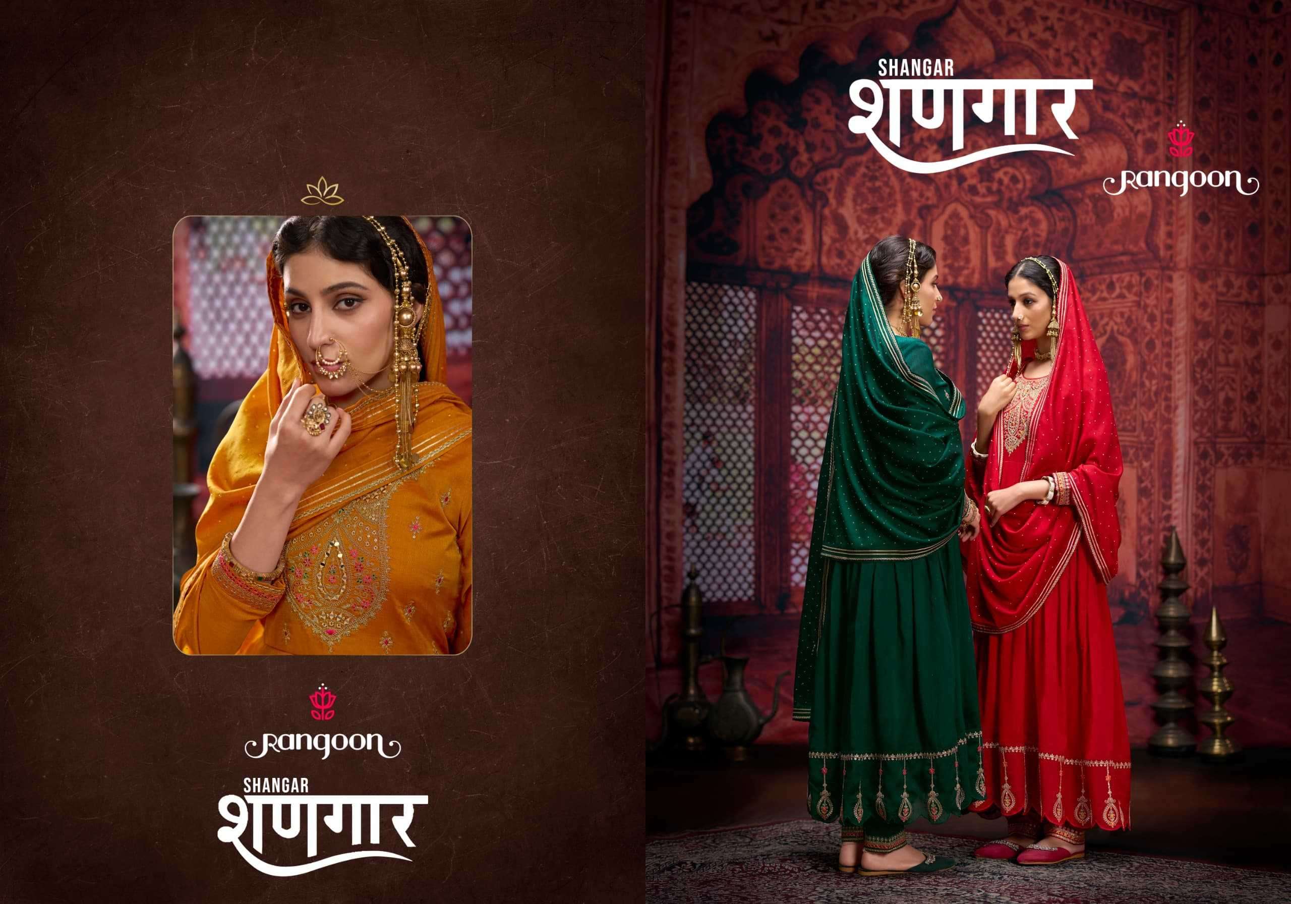 RANGOON PRESENTS  SHANGAR ANARKALI STYLE SILK FULL STITCH DESIGNER KURTI PANT WITH DUPATTA CATALOG WHOLESALER AND EXPORTER 