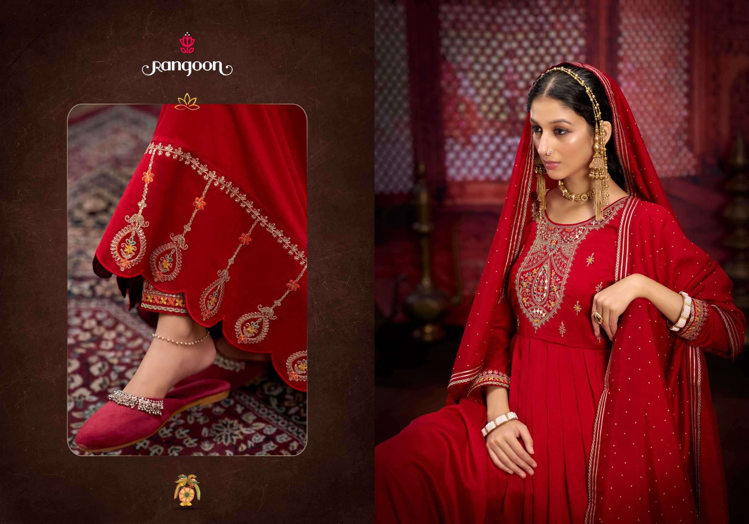 RANGOON PRESENTS  SHANGAR ANARKALI STYLE SILK FULL STITCH DESIGNER KURTI PANT WITH DUPATTA CATALOG WHOLESALER AND EXPORTER 