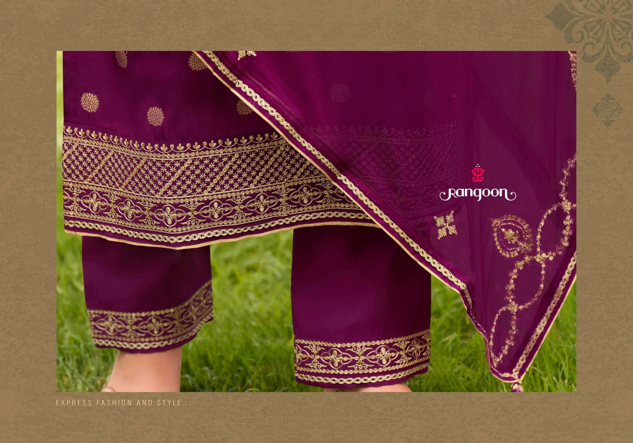 RANGOON PRESENTS TAPSEE MUSLIN JACQUARD READYMADE LADIES SALWAR SUITS CATALOG WHOLESALER AND EXPORTER IN SURAT