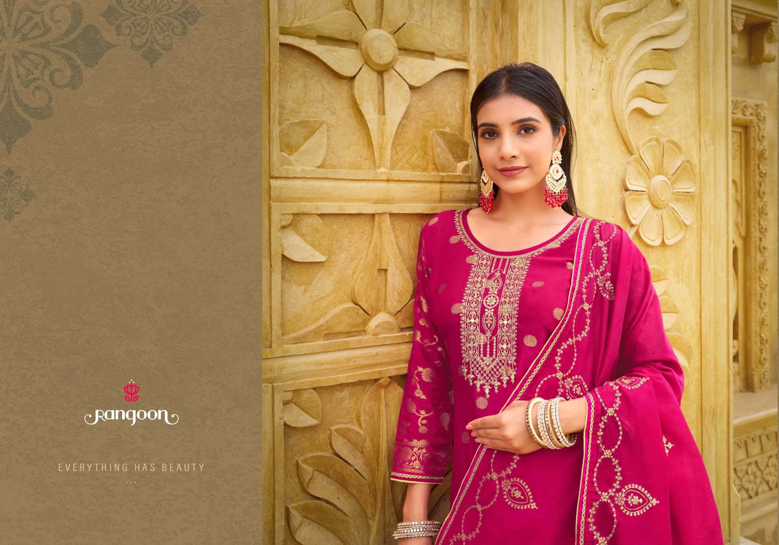 RANGOON PRESENTS TAPSEE MUSLIN JACQUARD READYMADE LADIES SALWAR SUITS CATALOG WHOLESALER AND EXPORTER IN SURAT