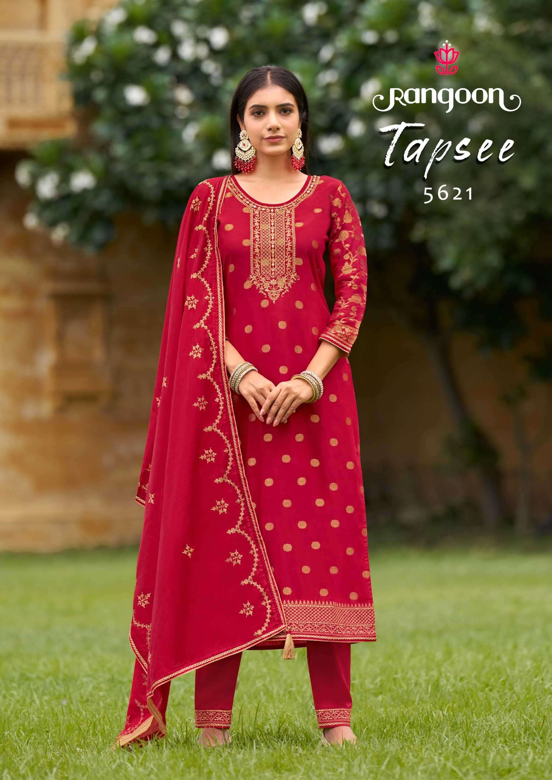RANGOON PRESENTS TAPSEE MUSLIN JACQUARD READYMADE LADIES SALWAR SUITS CATALOG WHOLESALER AND EXPORTER IN SURAT
