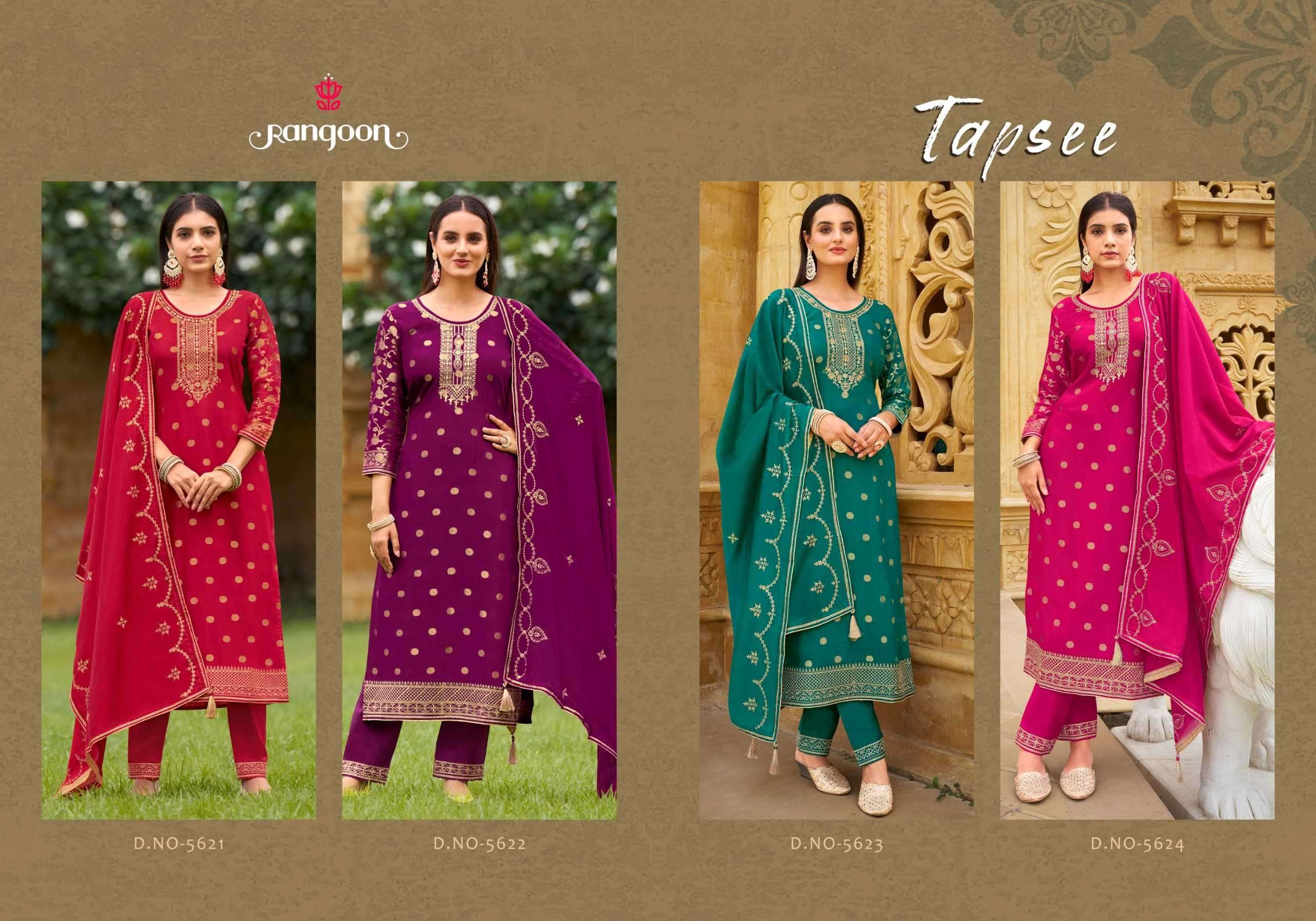 RANGOON PRESENTS TAPSEE MUSLIN JACQUARD READYMADE LADIES SALWAR SUITS CATALOG WHOLESALER AND EXPORTER IN SURAT