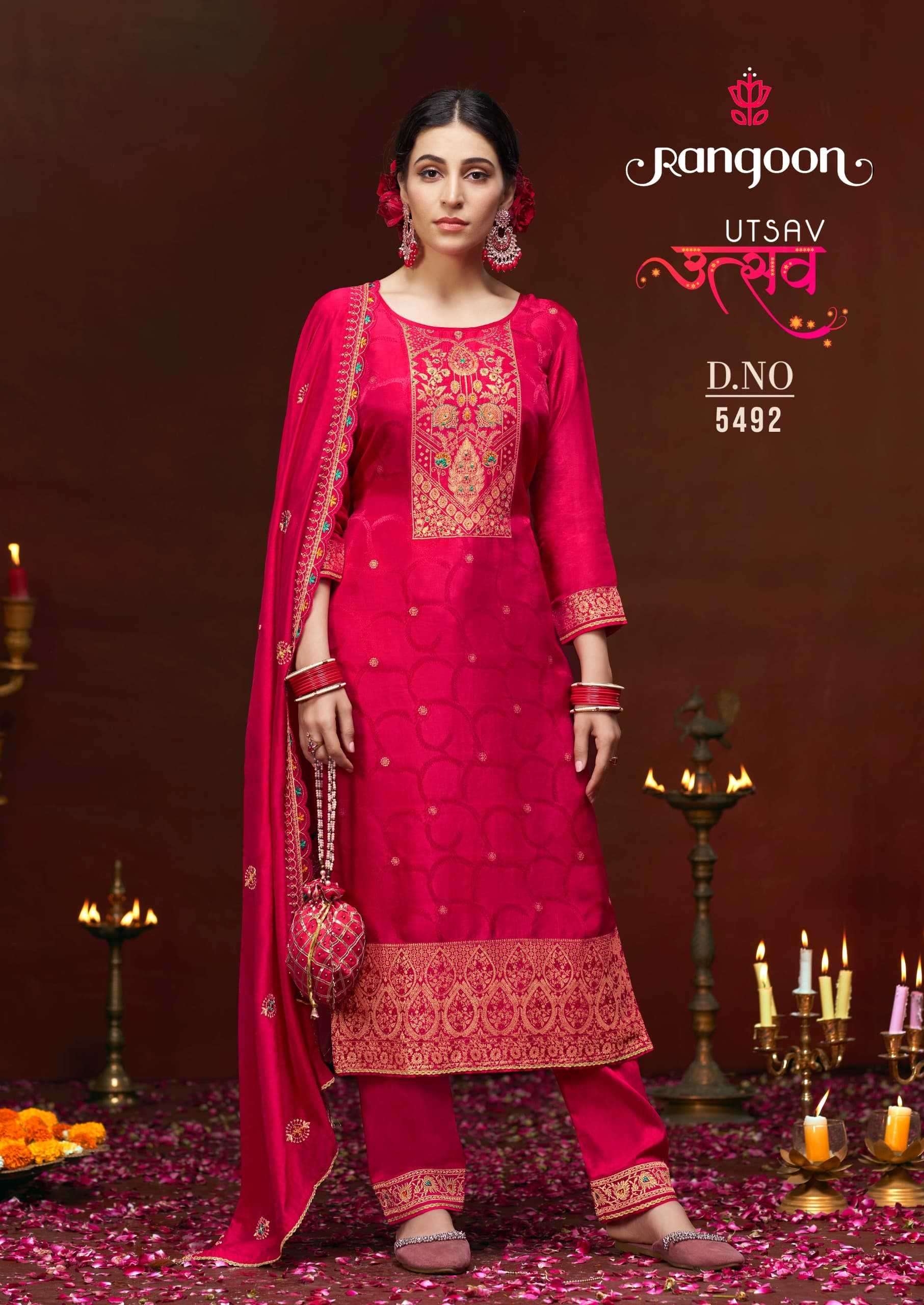 RANGOON PRESENTS UTSAV DOLA RUSSIAN KARWA SPECIAL FULLY STITCH 3PCS DRESS  CATALOG WHOLESALER AND EXPORTER IN SURAT