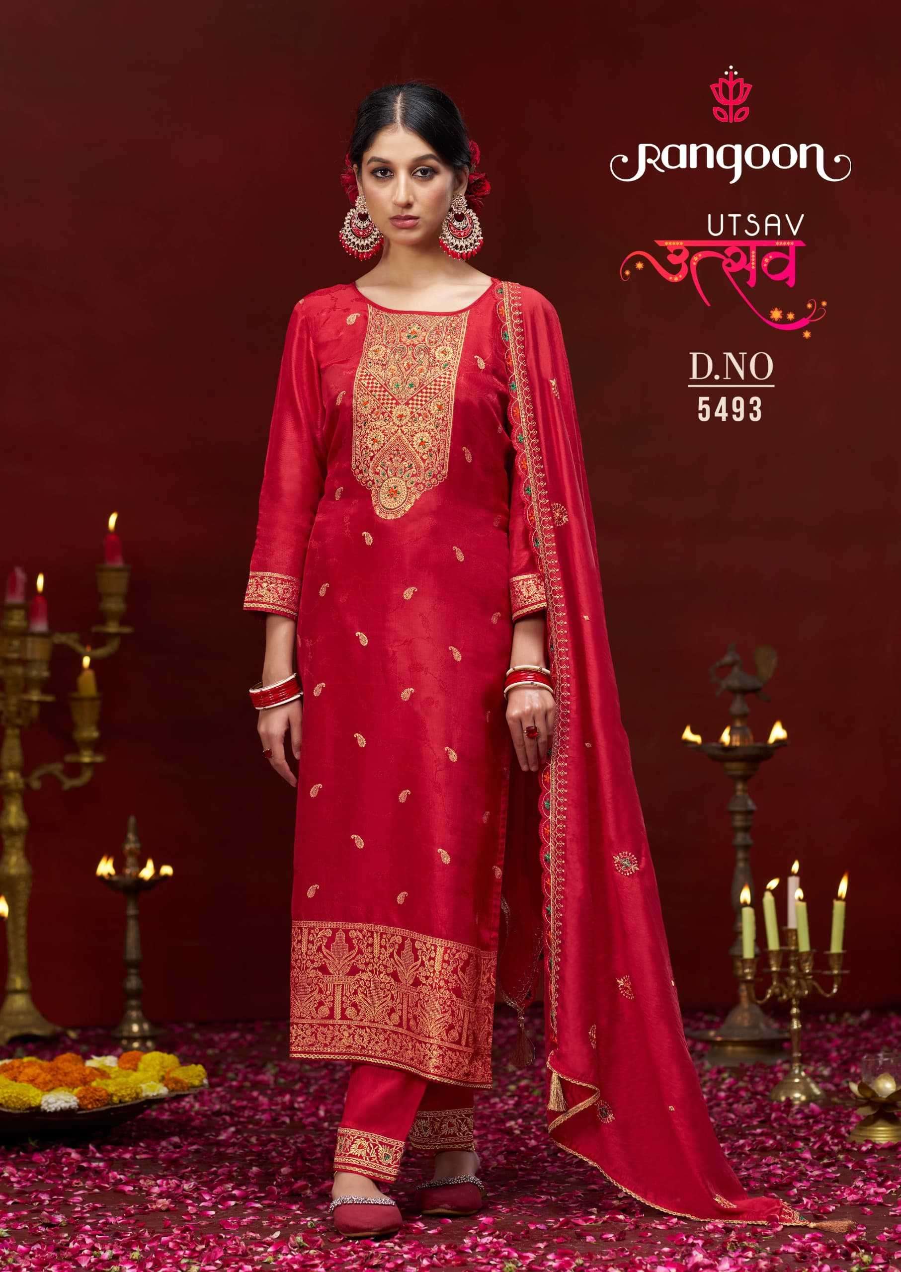 RANGOON PRESENTS UTSAV DOLA RUSSIAN KARWA SPECIAL FULLY STITCH 3PCS DRESS  CATALOG WHOLESALER AND EXPORTER IN SURAT