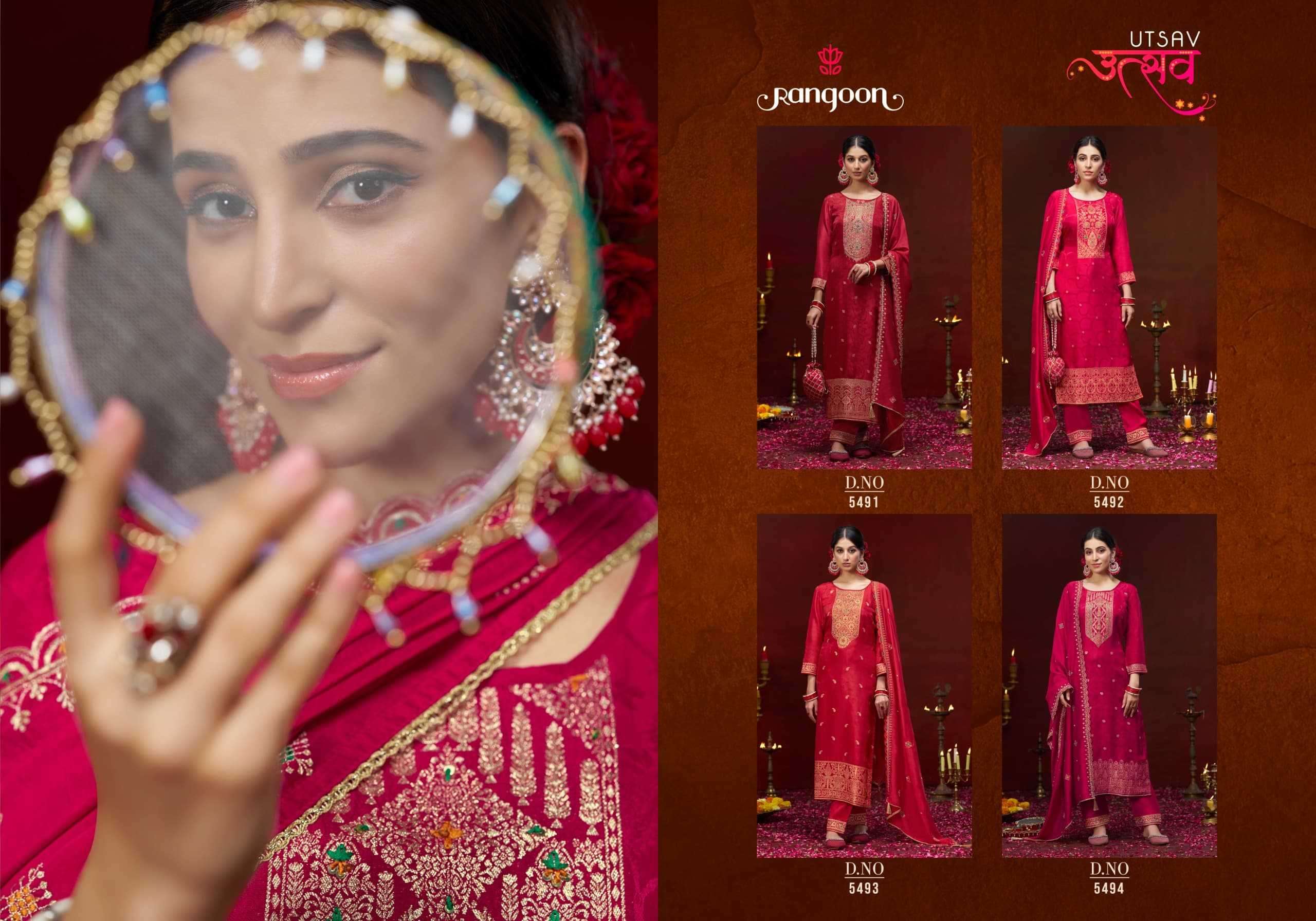 RANGOON PRESENTS UTSAV DOLA RUSSIAN KARWA SPECIAL FULLY STITCH 3PCS DRESS  CATALOG WHOLESALER AND EXPORTER IN SURAT