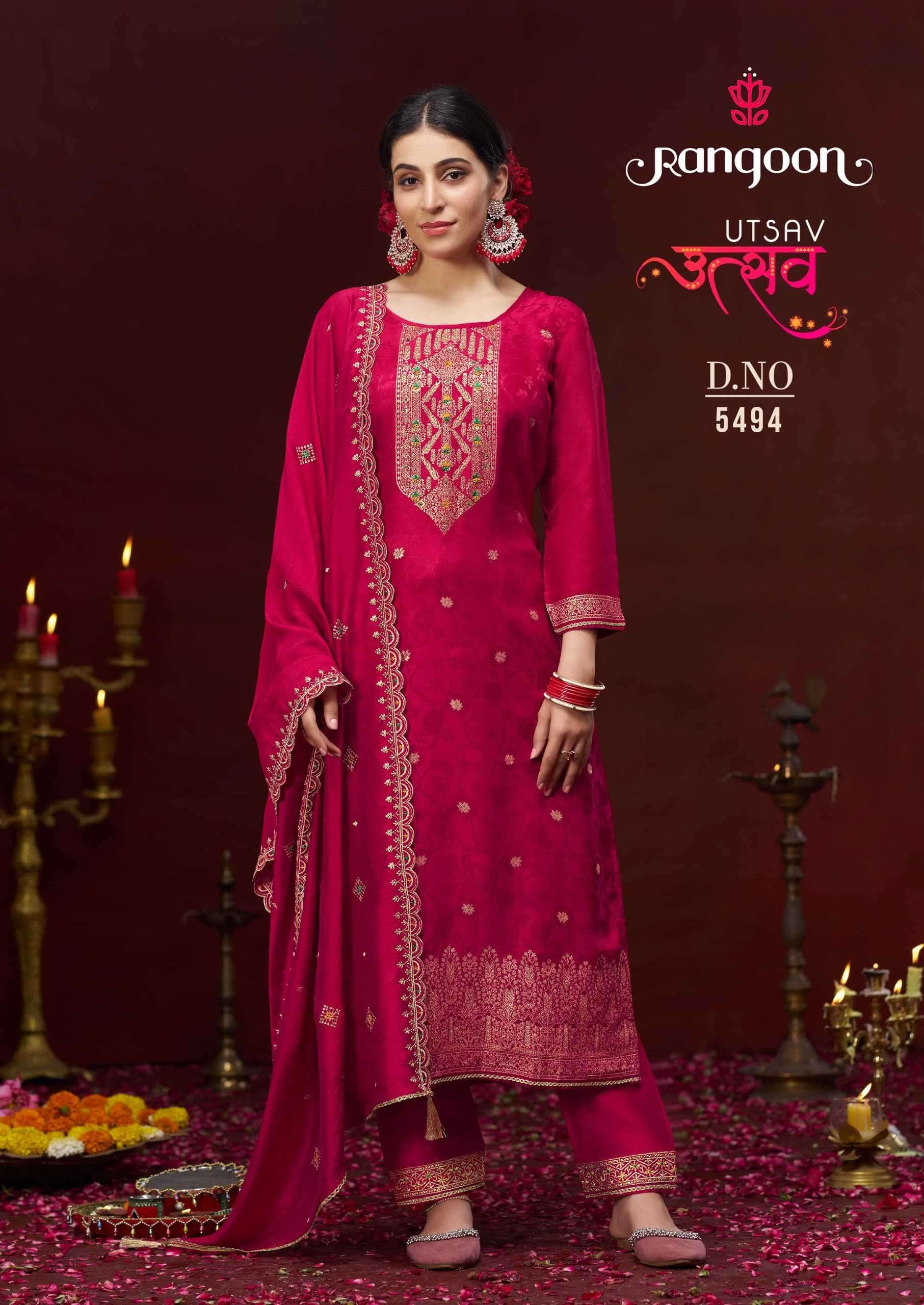 RANGOON PRESENTS UTSAV DOLA RUSSIAN KARWA SPECIAL FULLY STITCH 3PCS DRESS  CATALOG WHOLESALER AND EXPORTER IN SURAT