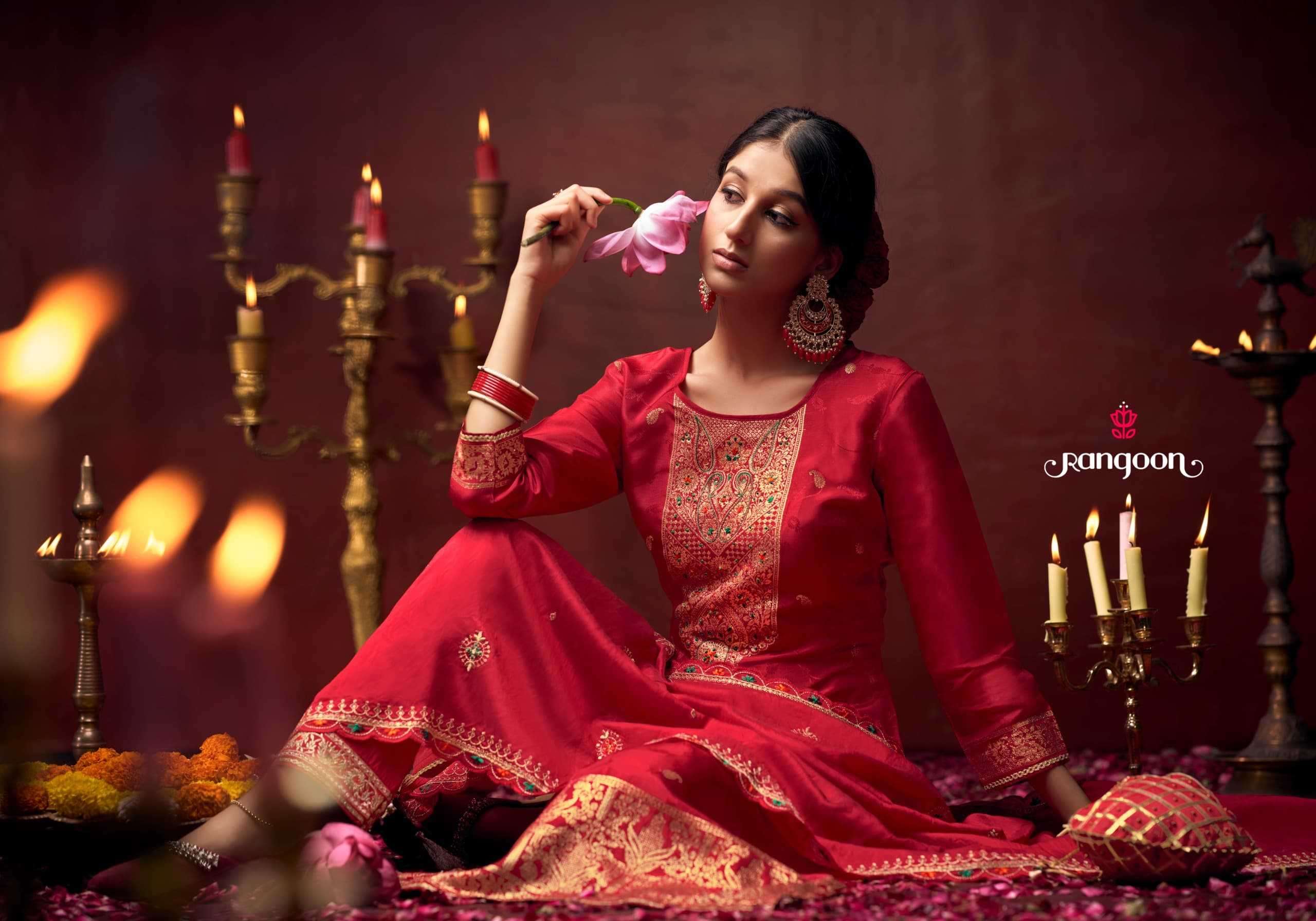 RANGOON PRESENTS UTSAV DOLA RUSSIAN KARWA SPECIAL FULLY STITCH 3PCS DRESS  CATALOG WHOLESALER AND EXPORTER IN SURAT