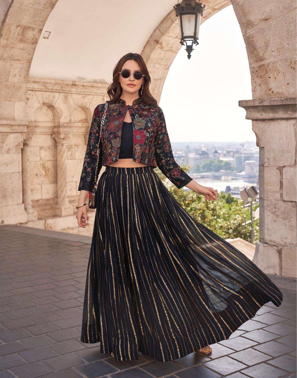 SAYURI DESIGNER PRESENTS LUXE OCCASION WEAR READYMADE CHINON FANCY INDOWESTERN DRESS CATALOG WHOLESALER AND EXPORTER IN SURAT