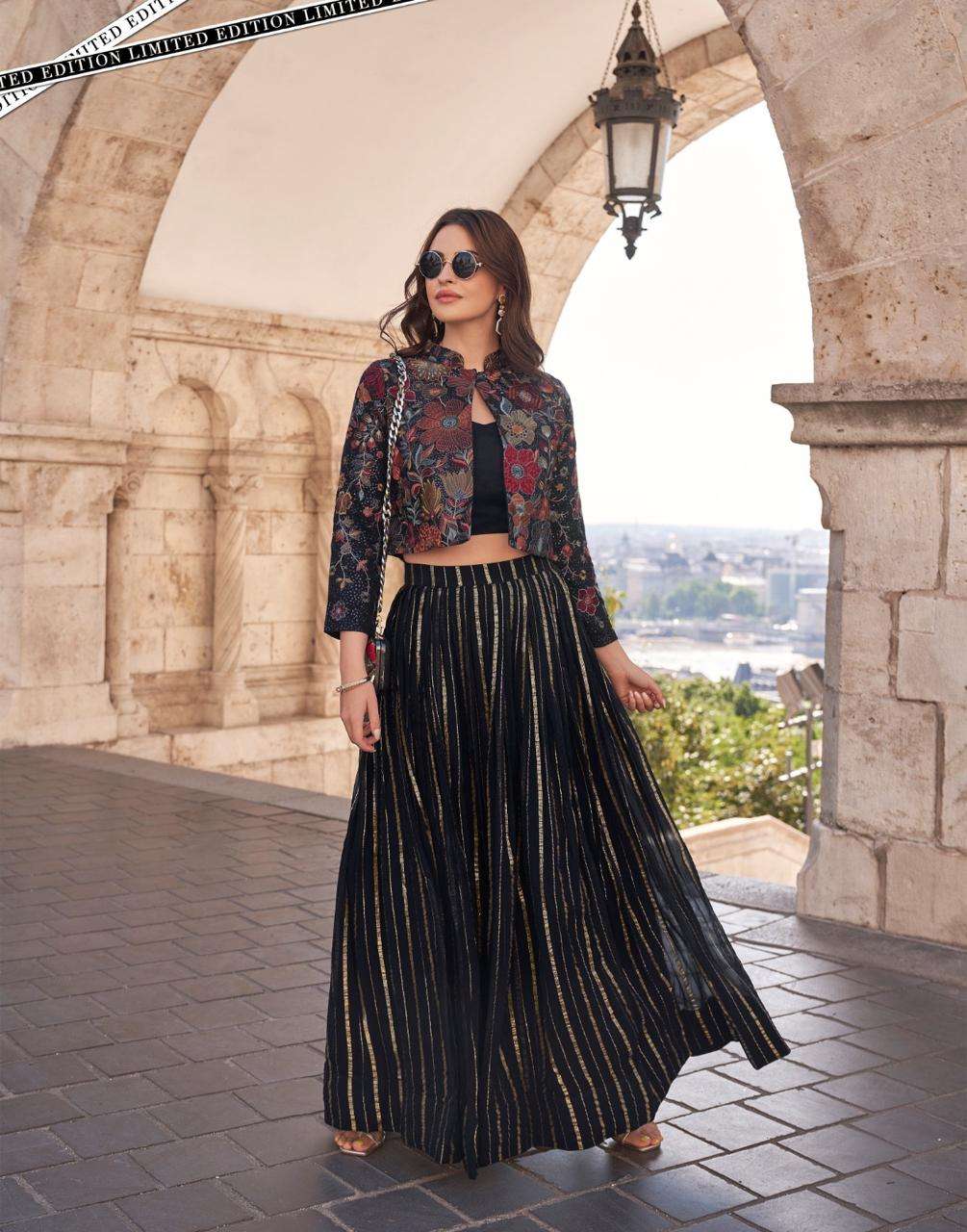 SAYURI DESIGNER PRESENTS LUXE OCCASION WEAR READYMADE CHINON FANCY INDOWESTERN DRESS CATALOG WHOLESALER AND EXPORTER IN SURAT
