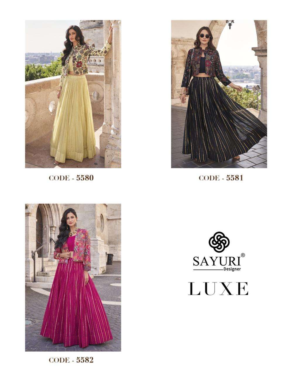 SAYURI DESIGNER PRESENTS LUXE OCCASION WEAR READYMADE CHINON FANCY INDOWESTERN DRESS CATALOG WHOLESALER AND EXPORTER IN SURAT