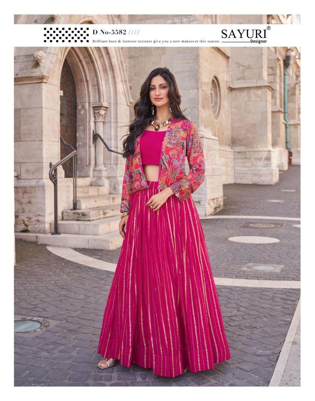 SAYURI DESIGNER PRESENTS LUXE OCCASION WEAR READYMADE CHINON FANCY INDOWESTERN DRESS CATALOG WHOLESALER AND EXPORTER IN SURAT