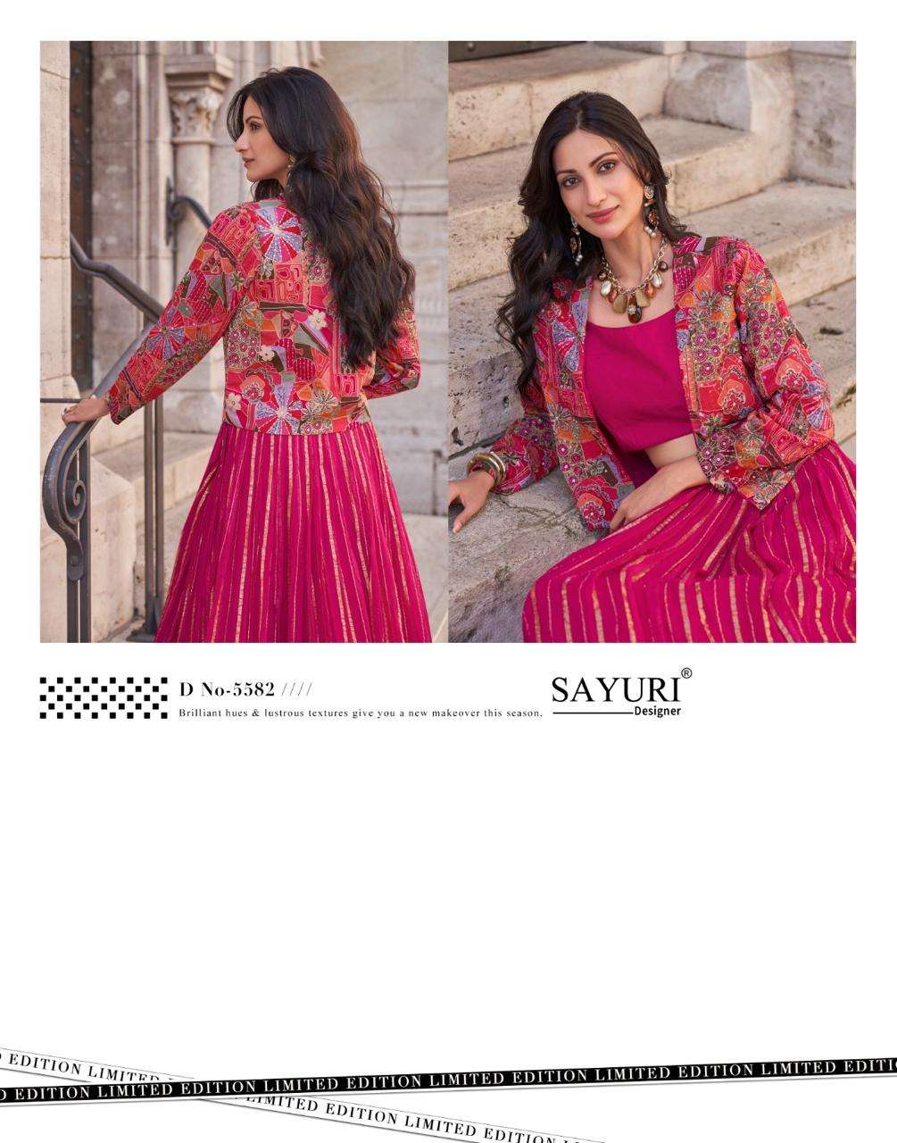 SAYURI DESIGNER PRESENTS LUXE OCCASION WEAR READYMADE CHINON FANCY INDOWESTERN DRESS CATALOG WHOLESALER AND EXPORTER IN SURAT