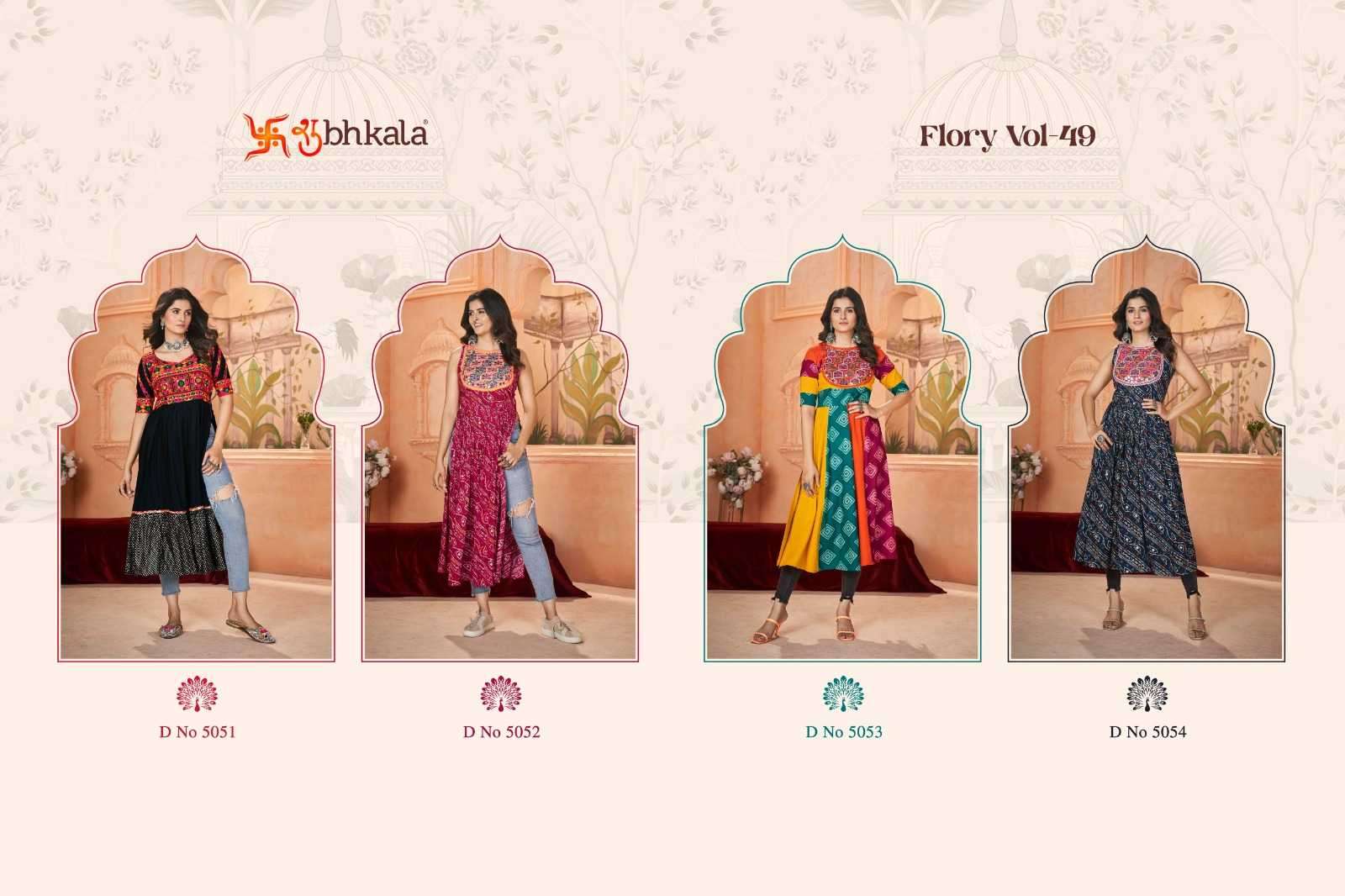  SHUBH KALA PRESENTS FLORY VOL-49 NAVRATRI SPECIAL FULL STITCH EMBROIDERED LONG KURTI CATALOG WHOLESALER AND EXPORTER 