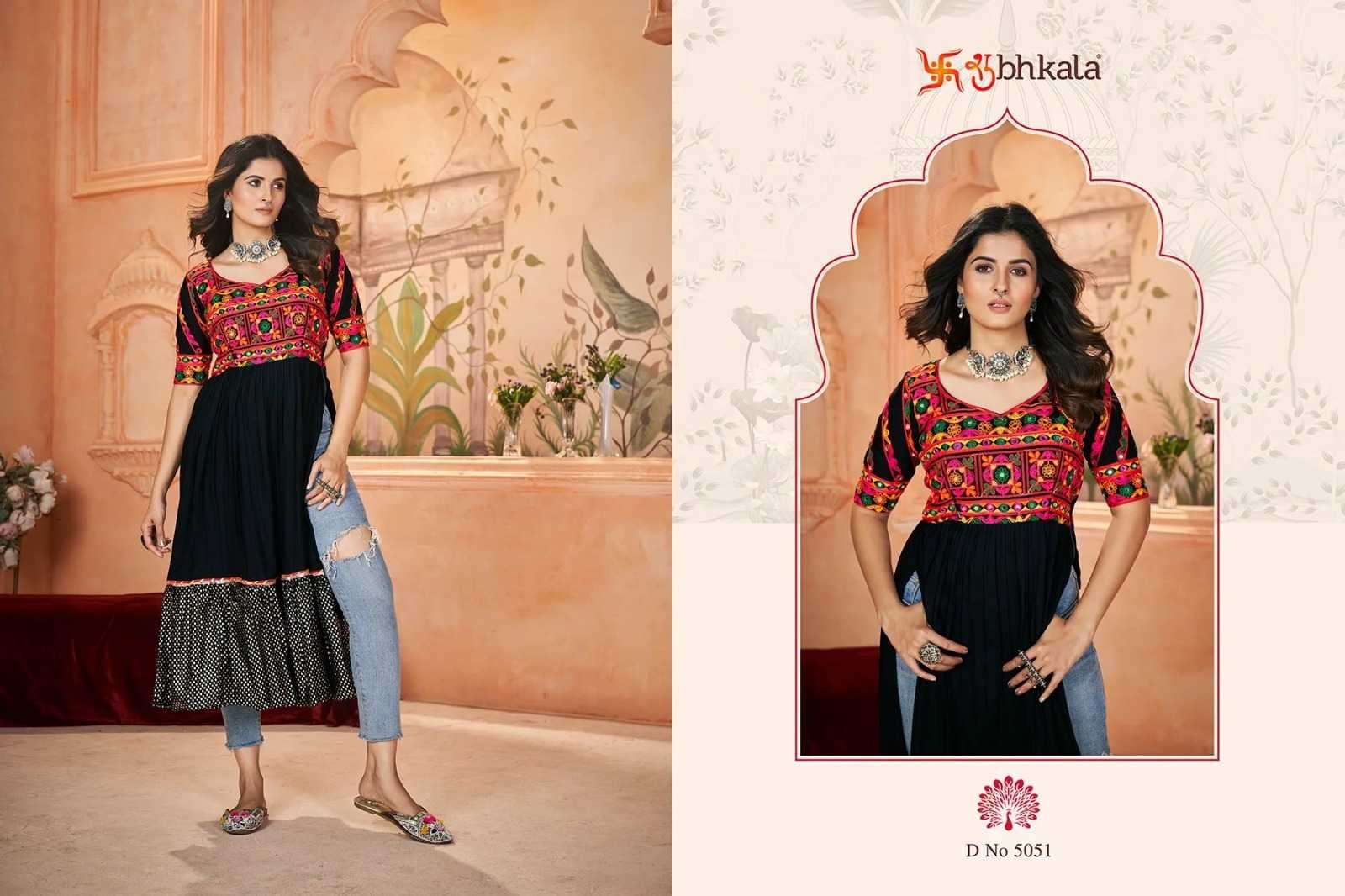  SHUBH KALA PRESENTS FLORY VOL-49 NAVRATRI SPECIAL FULL STITCH EMBROIDERED LONG KURTI CATALOG WHOLESALER AND EXPORTER 