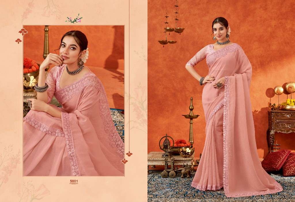 Suma Presents Anamika Wholesale Gold Crunchy Designer Indian Sarees Catalog Wholesaler And Exporter 