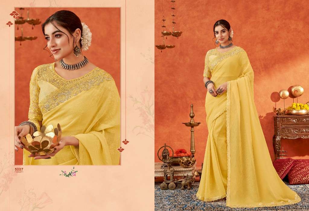 Suma Presents Anamika Wholesale Gold Crunchy Designer Indian Sarees Catalog Wholesaler And Exporter 