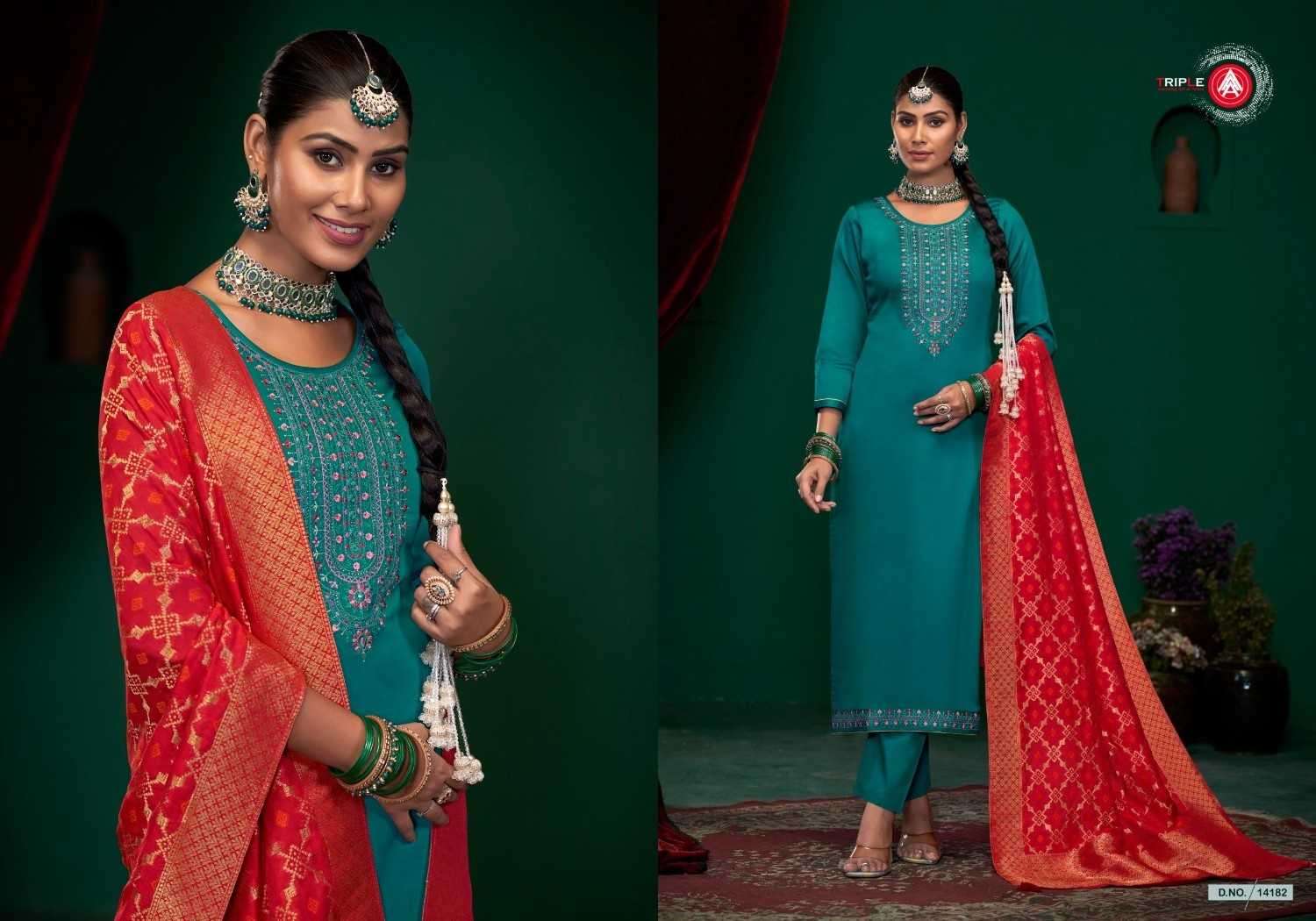 TRIPLE A PRESENTS AROOS VOL-2 POPULAR DESIGN JAM SILK DRESS MATERIAL CATALOG WHOLESALER AND EXPORTER IN SURAT