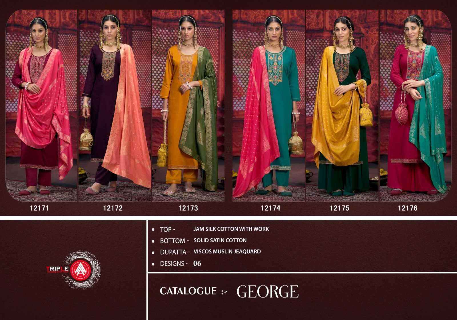 TRIPLE AAA GEORGE ZAM SILK FASHIONABLE DESIGN UNSTITCH SALWAR SUIT CATALOG WHOLESALER AND EXPORTER IN SURAT